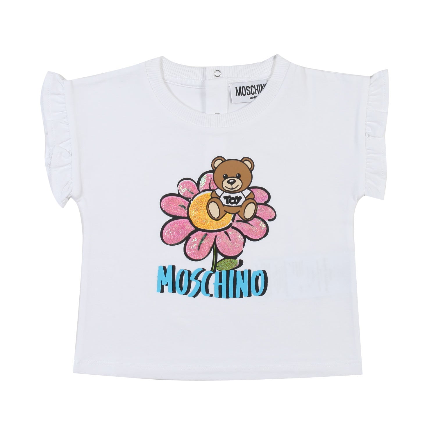 T-SHIRT BIANCA BIMBA CON PAILLETTES E TEDDY BEAR - annameglio.com abbigliamento moda