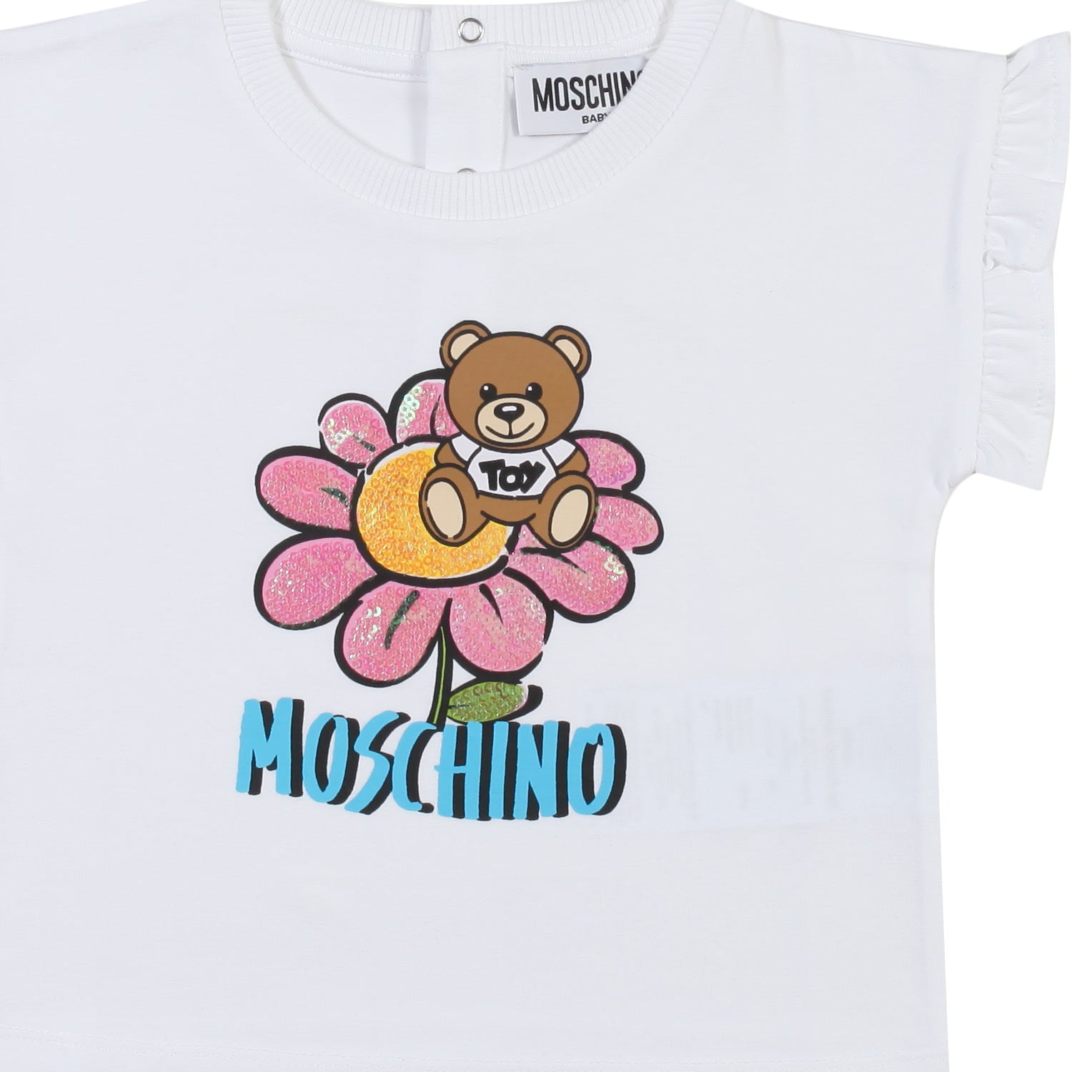 T-SHIRT BIANCA BIMBA CON PAILLETTES E TEDDY BEAR - annameglio.com abbigliamento moda