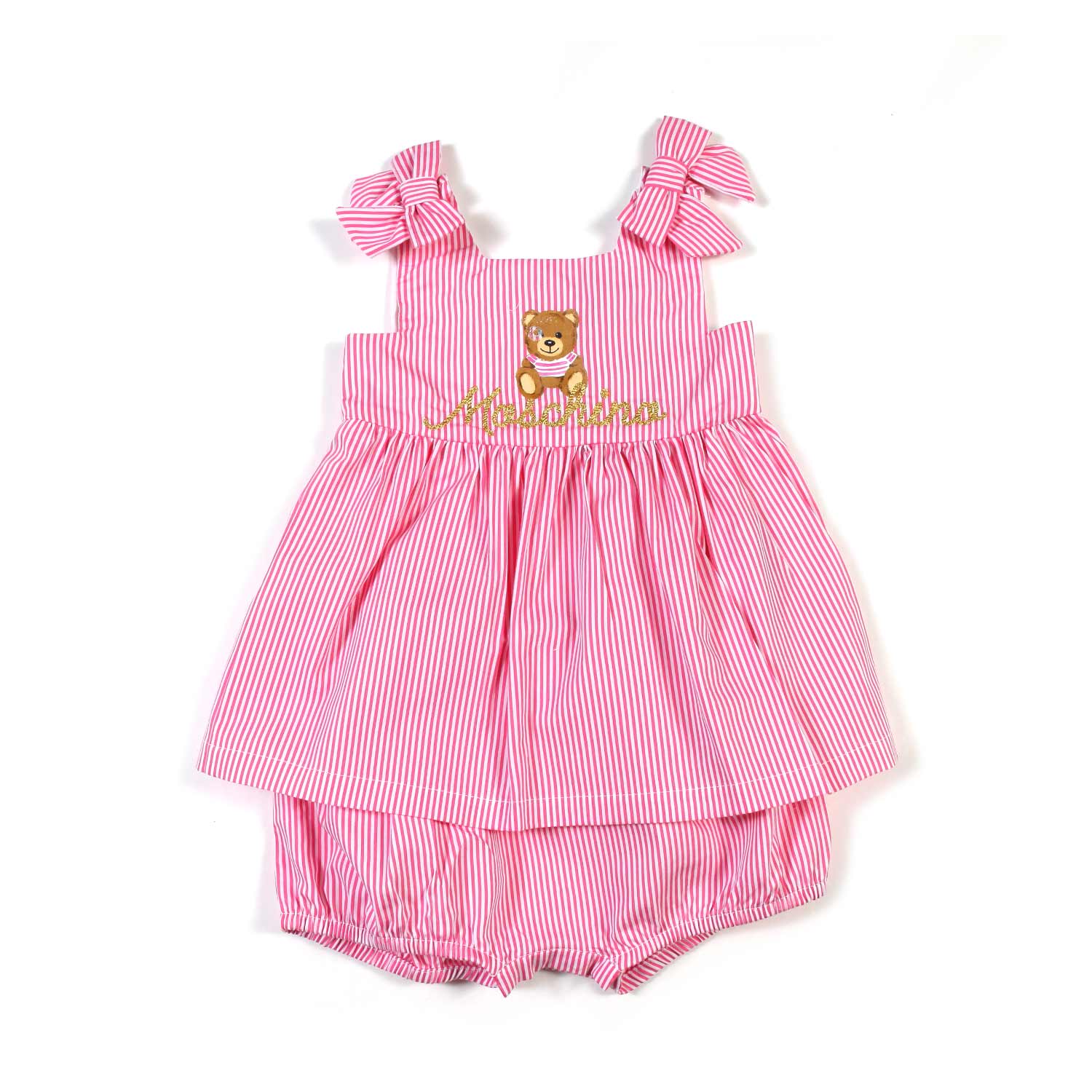PAGLIACCETTO ROSA E BIANCO A RIGHE CON TEDDY BEAR - annameglio.com abbigliamento moda