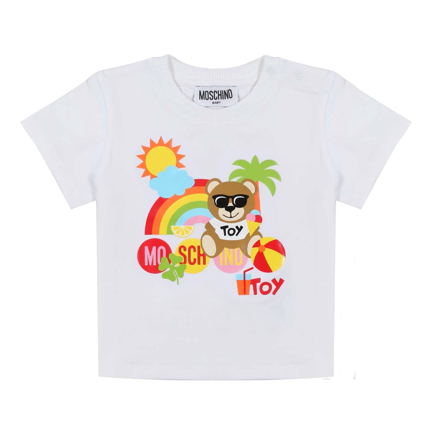 T-SHIRT BIANCA CON STAMPA MULTICOLOR BIMBO E BIMBA - annameglio.com abbigliamento moda