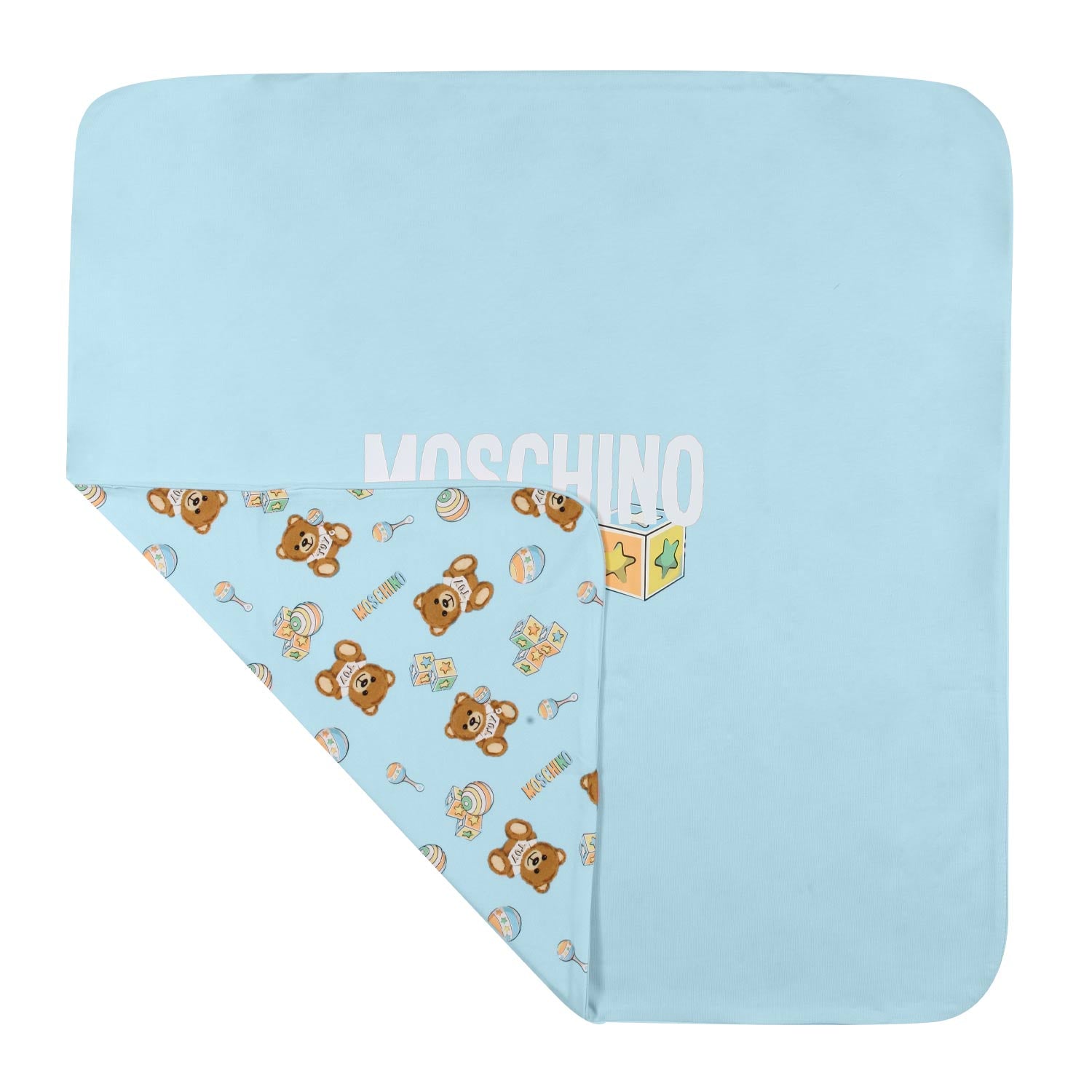 COPERTA CELESTE CON MINI STAMPE TEDDY BEAR - annameglio.com abbigliamento moda