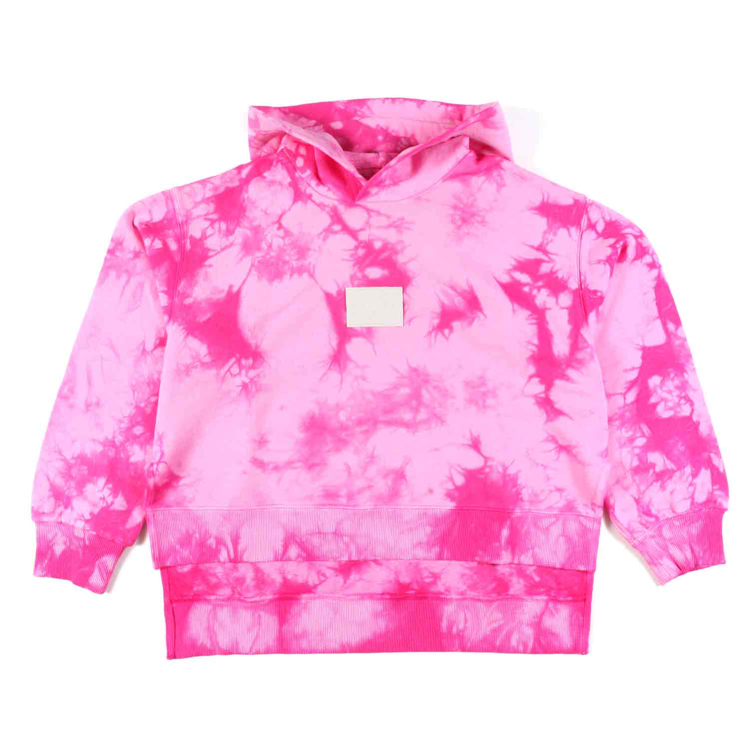 FELPA OVER ROSA E FUCSIA TIE DYE CON CAPPUCCIO - annameglio.com abbigliamento moda