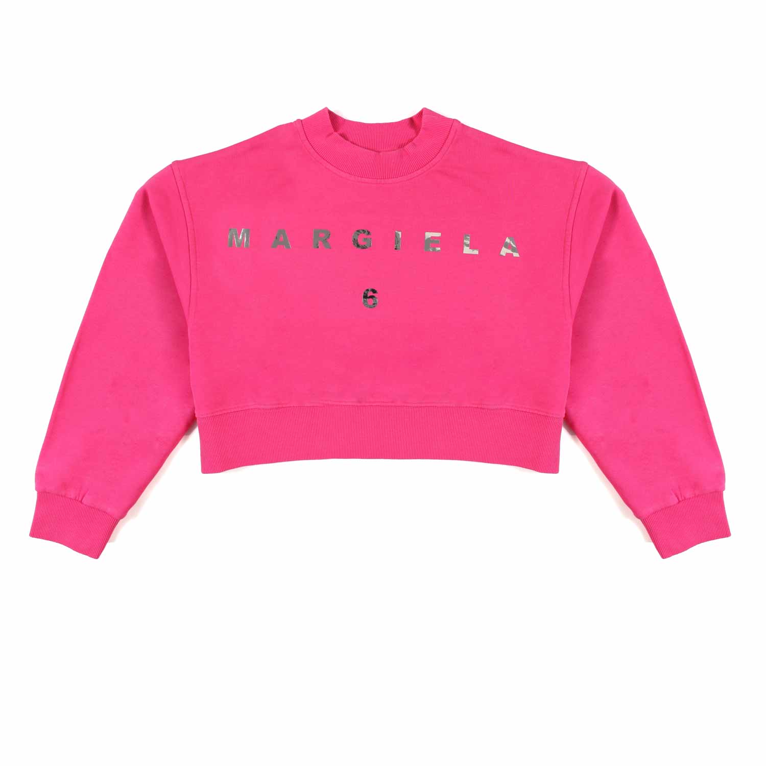 FELPA CROPPED FUCSIA CON LOGO ARGENTO - annameglio.com abbigliamento moda
