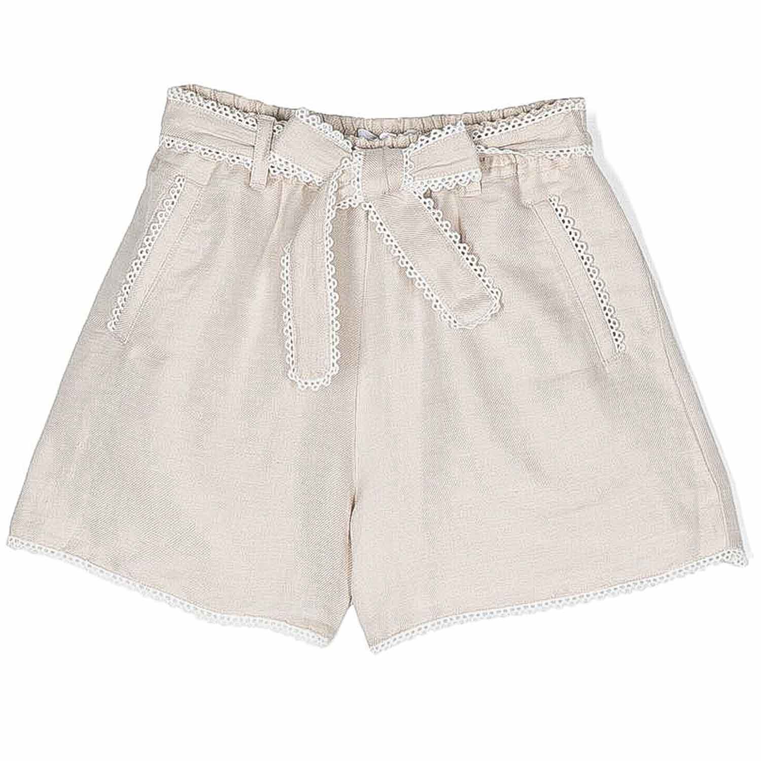 SHORTS LINO BEIGE CON GUIPURE BAMBINA E TEENAGER - annameglio.com abbigliamento moda