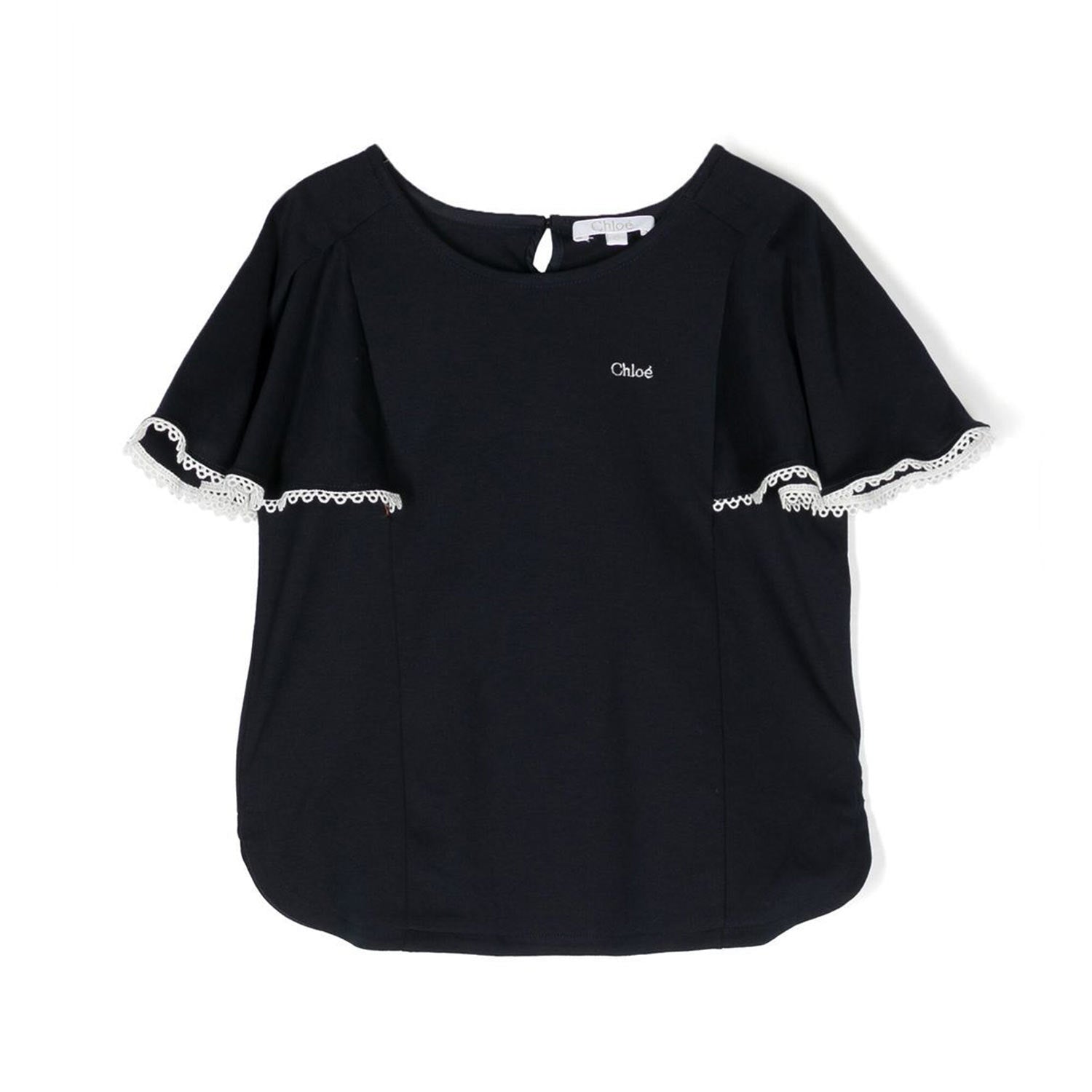 T-SHIRT BLU NAVY CON BORDI GUIPURE - annameglio.com abbigliamento moda