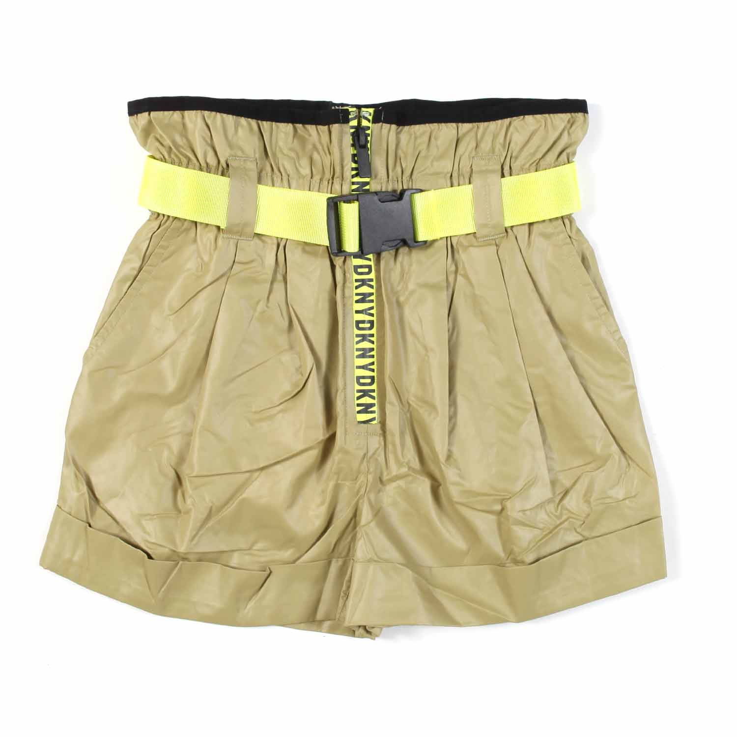 SHORTS VERDE OLIVA CON CINTURA GIALLO FLUO - annameglio.com abbigliamento moda