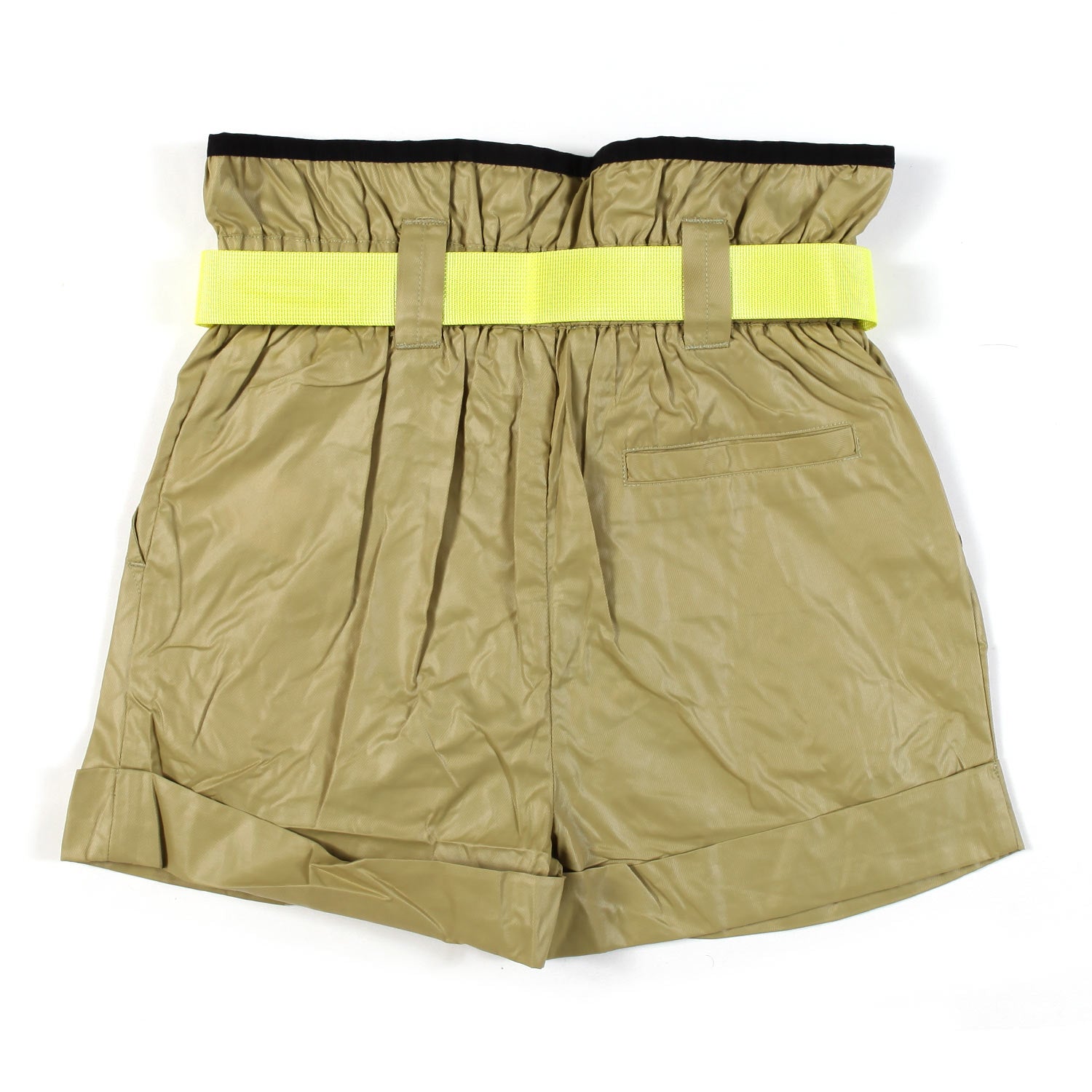 SHORTS VERDE OLIVA CON CINTURA GIALLO FLUO - annameglio.com abbigliamento moda
