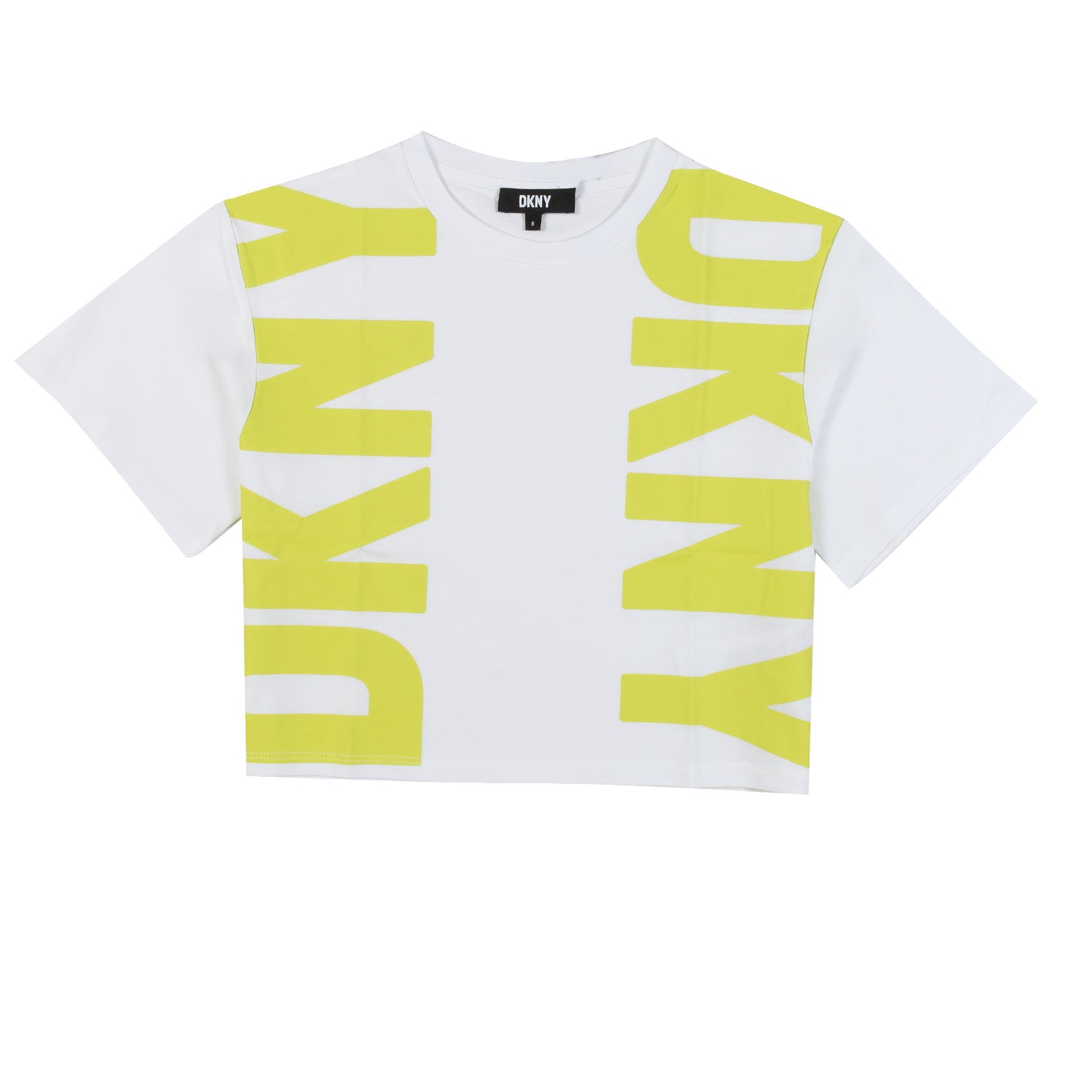 T-SHIRT CROPPED BIANCA CON LOGHI LIME - annameglio.com abbigliamento moda