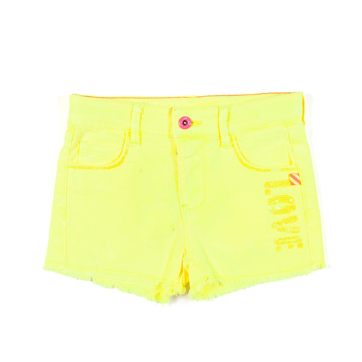 SHORTS DI JEANS GIALLO FLUO CON PAILLETTES BAMBINA - annameglio.com abbigliamento moda