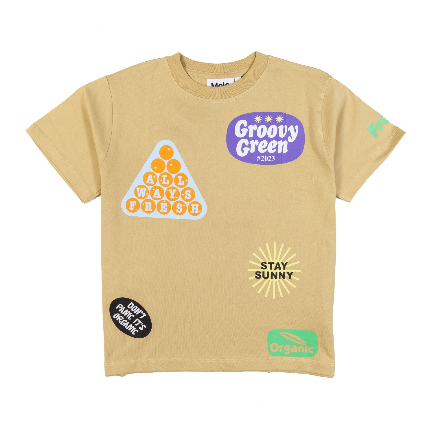 T-SHIRT UNISEX FRUIT STICKERS GIALLO OCRA - annameglio.com abbigliamento moda