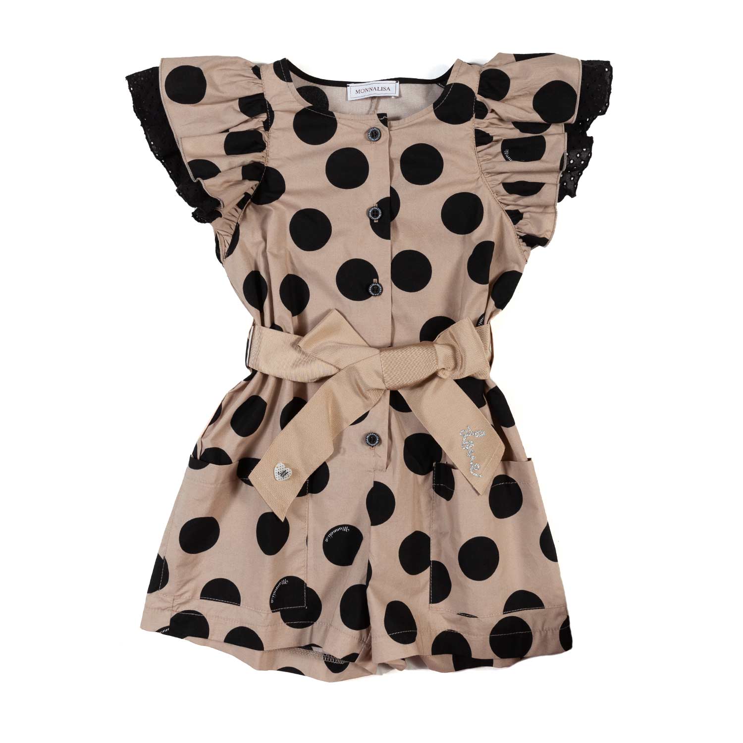 TUTA SHORTS BEIGE E NERA A POIS BAMBINA - annameglio.com abbigliamento moda