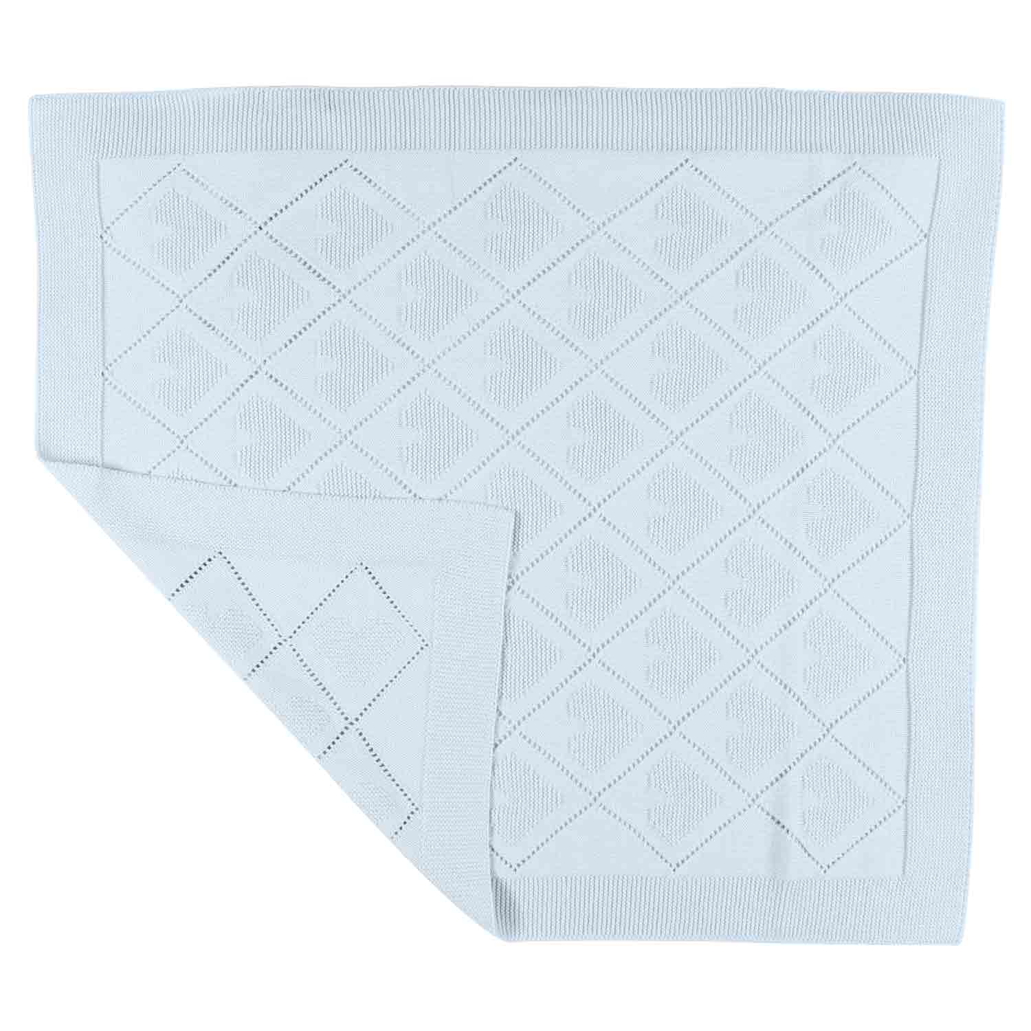 COPERTINA CELESTE IN MAGLIA CON CUORI E ROMBI - annameglio.com abbigliamento moda