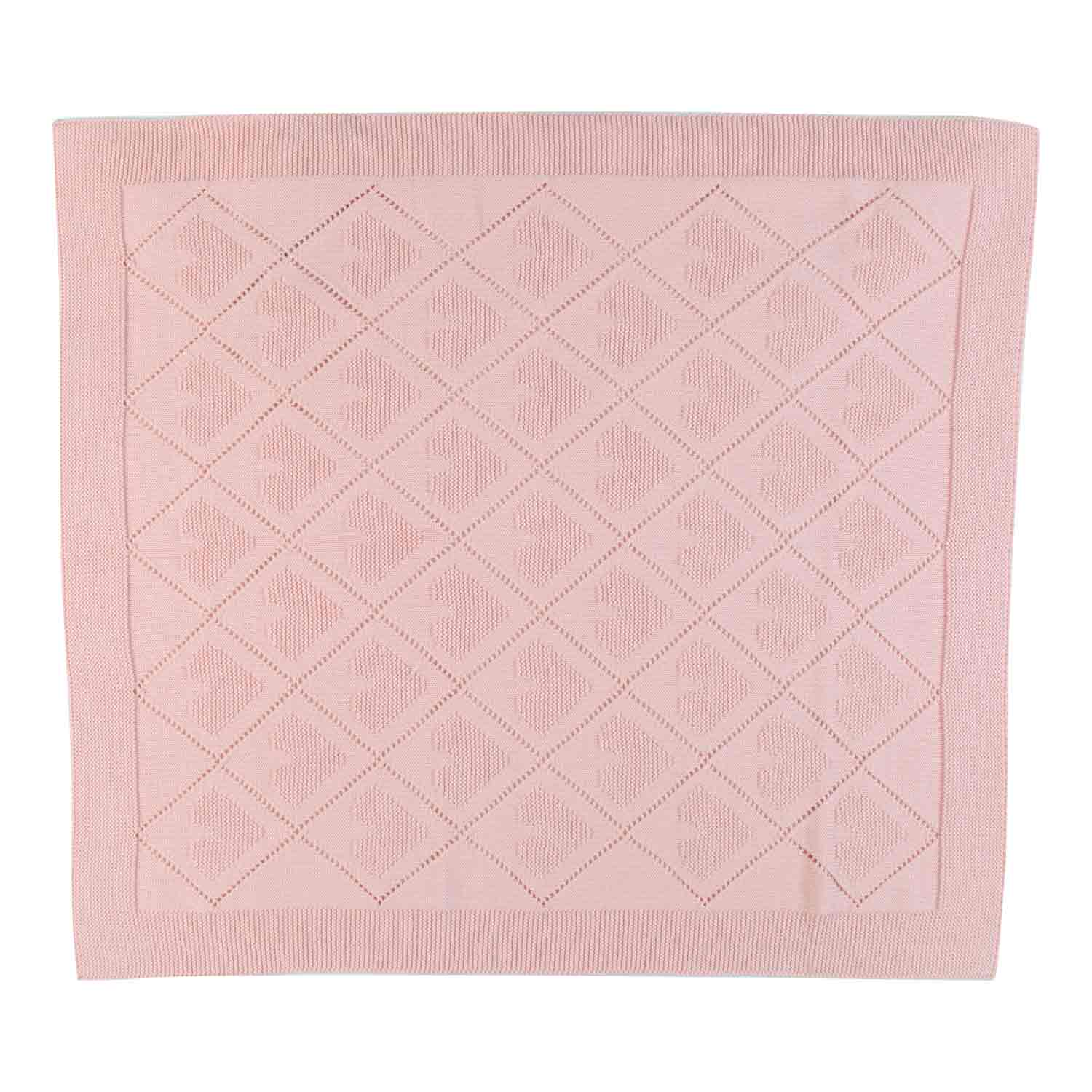 COPERTINA ROSA ANTICO IN MAGLIA CON CUORI E ROMBI - annameglio.com abbigliamento moda