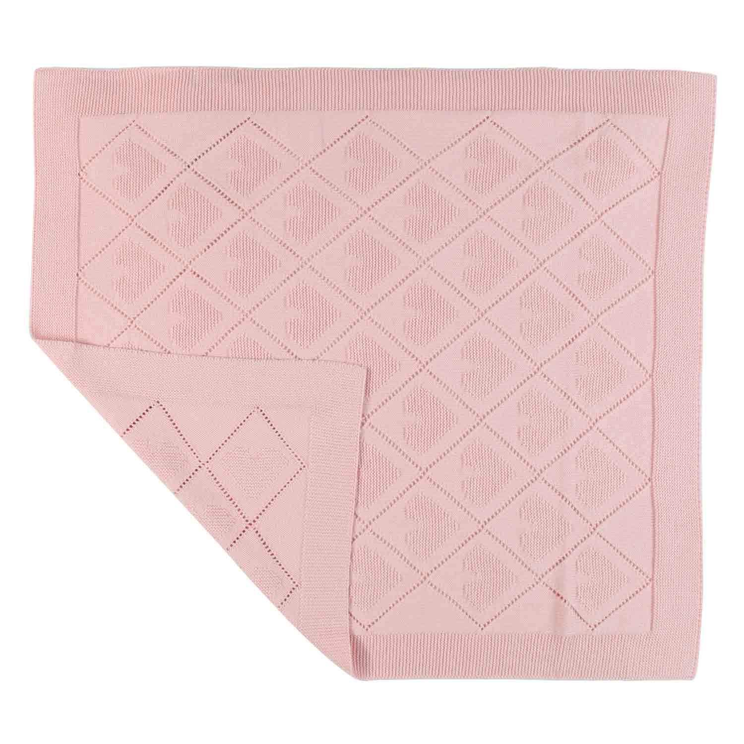 COPERTINA ROSA ANTICO IN MAGLIA CON CUORI E ROMBI - annameglio.com abbigliamento moda