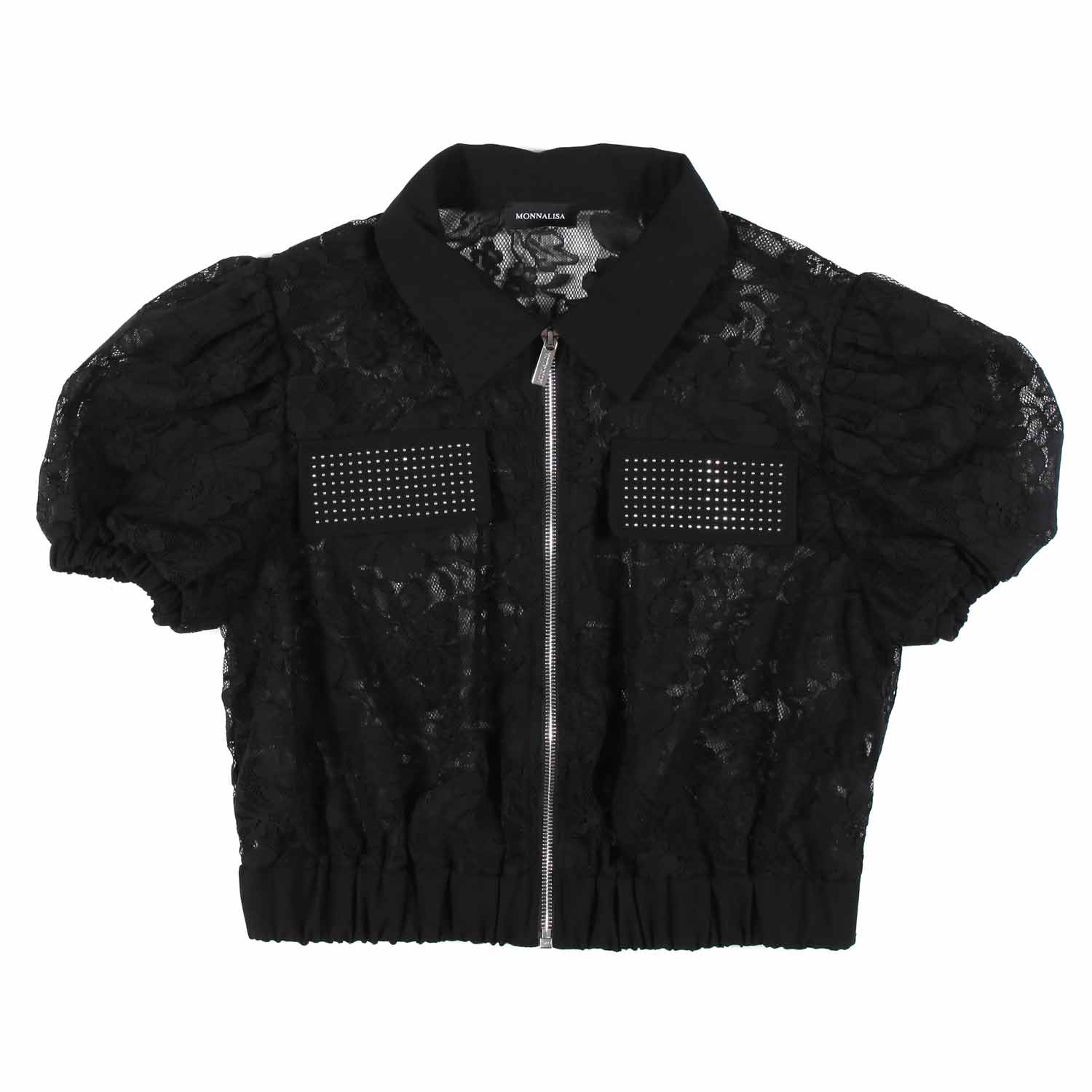 CAMICIA NERA IN PIZZO CON ZIP BAMBINA E TEENAGER - annameglio.com abbigliamento moda
