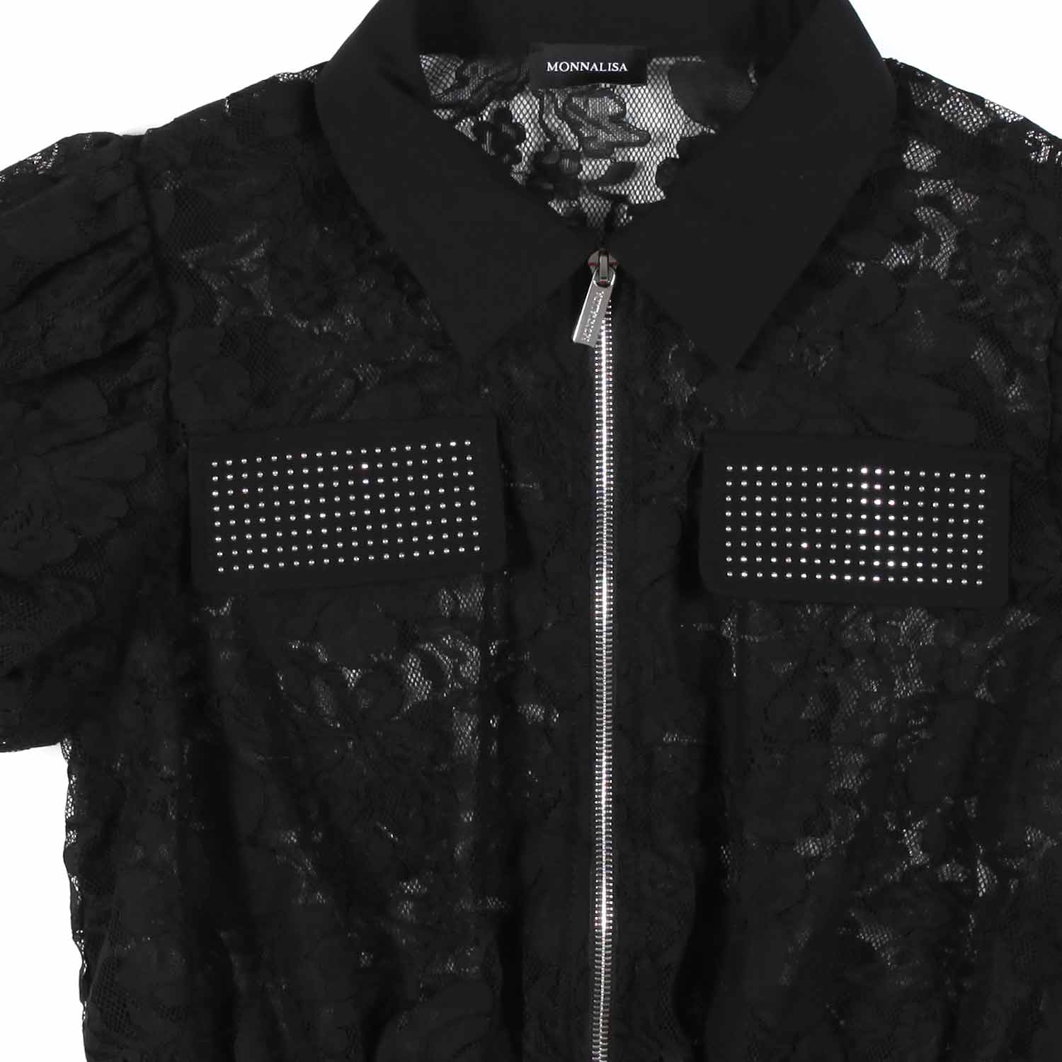 CAMICIA NERA IN PIZZO CON ZIP BAMBINA E TEENAGER - annameglio.com abbigliamento moda