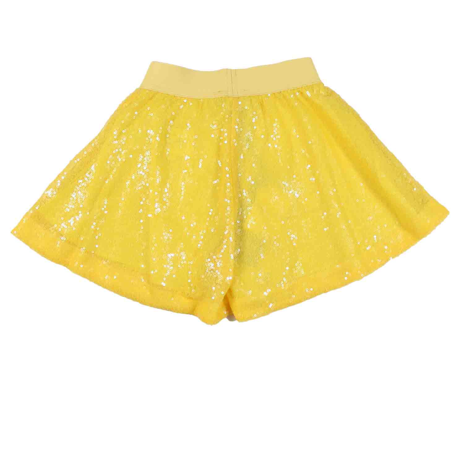 SHORTS GODET GIALLO CON PAILLETTES ALL OVER - annameglio.com abbigliamento moda