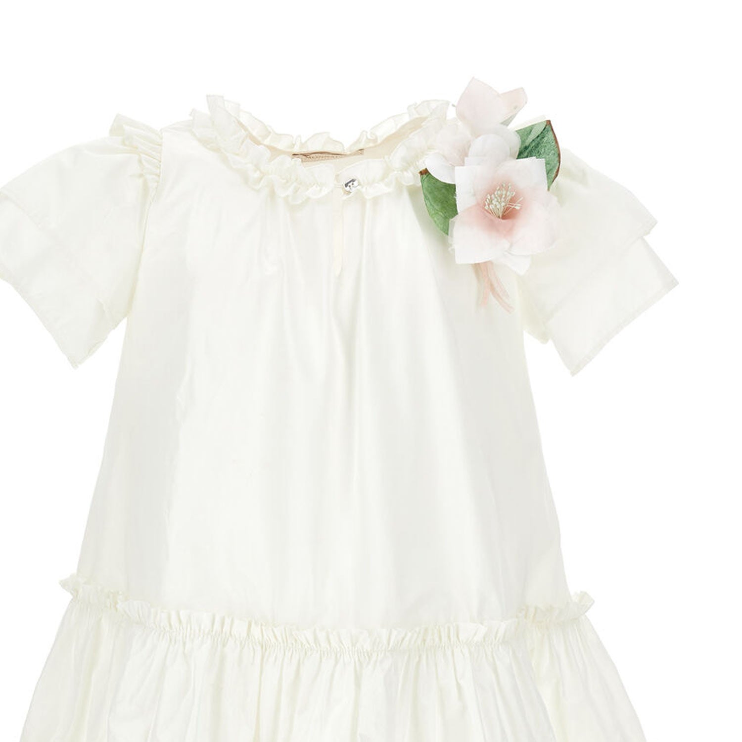 ABITO TAFFETA BIANCO PANNA CON BALZE BAMBINA TEEN - annameglio.com abbigliamento moda