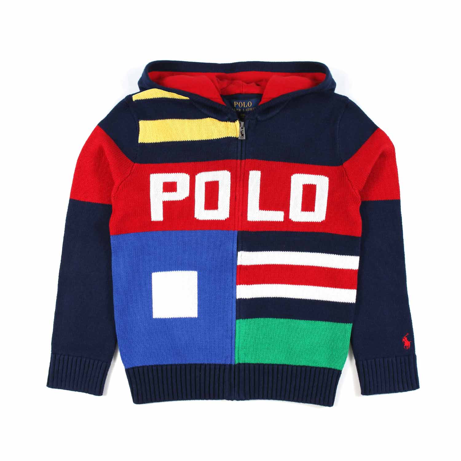 PULLOVER BLU NAVY E MULTICOLOR CON CAPPUCCIO E ZIP - annameglio.com abbigliamento moda