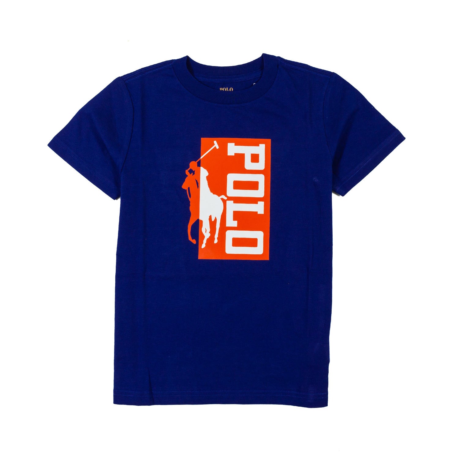 T-SHIRT BLU CON MAXI STAMPA ARANCIO E BIANCA - annameglio.com abbigliamento moda