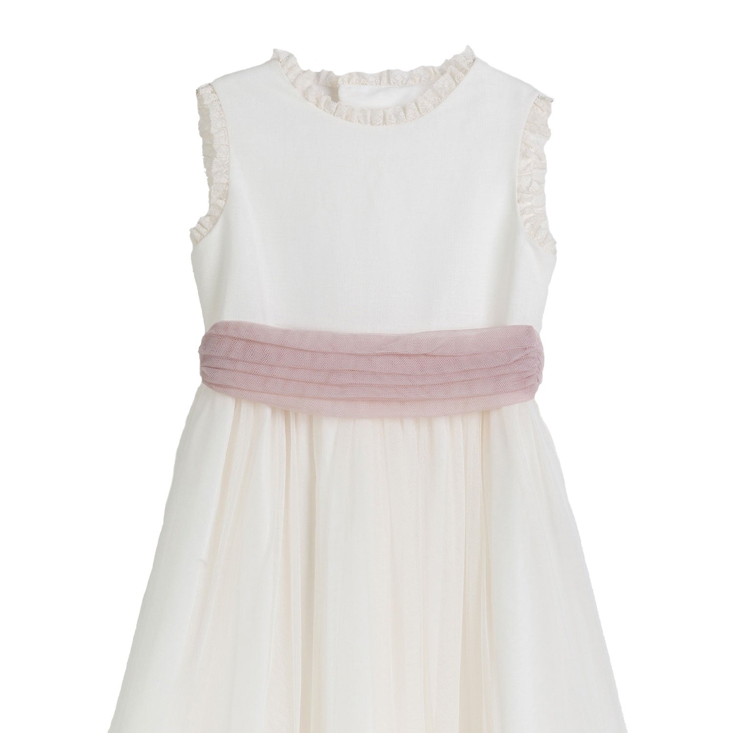 ABITO SMANICATO BIANCO NATURALE CON CINTURA ROSA - annameglio.com abbigliamento moda