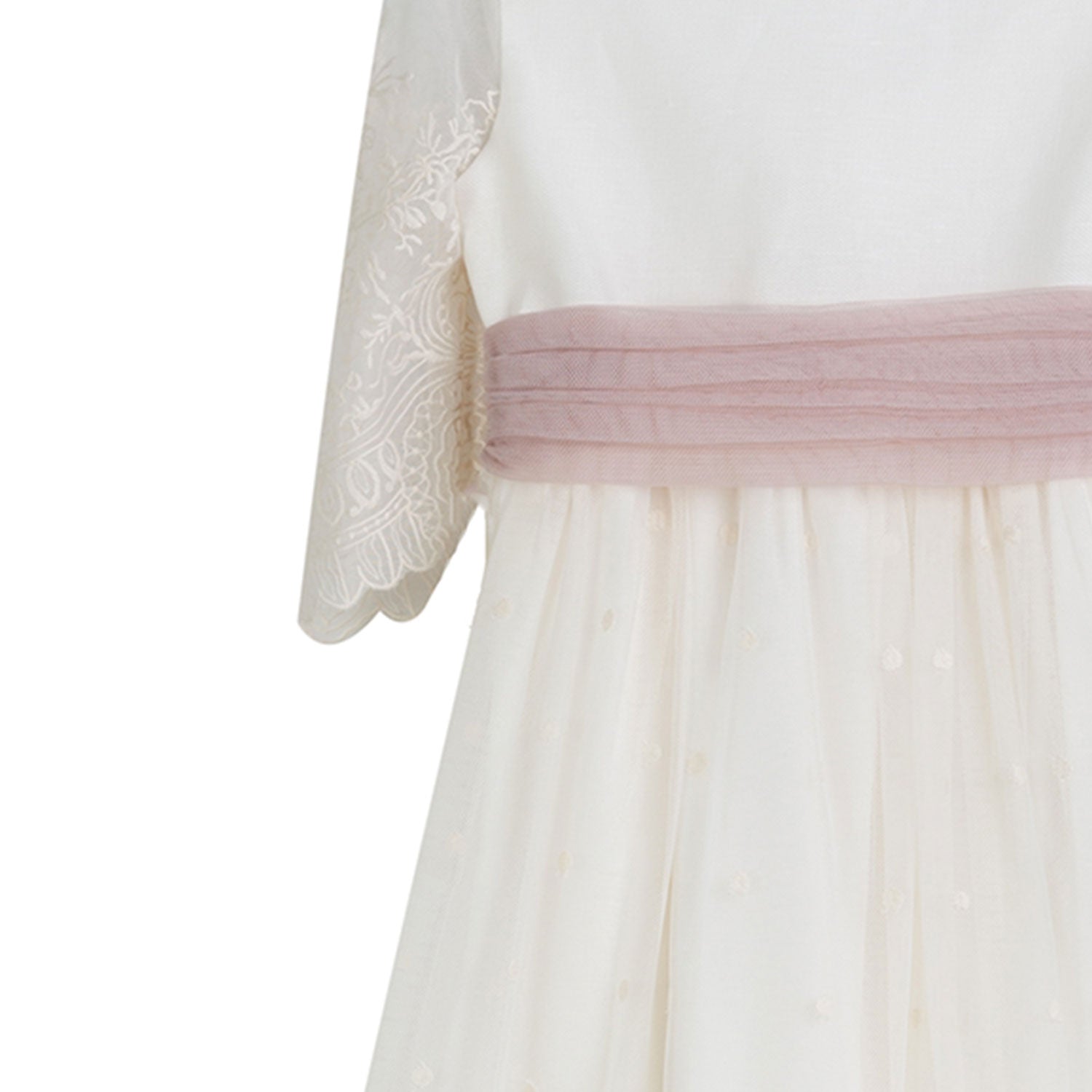 ABITO MIDI BIANCO CON CINTURA TULLE ROSA - annameglio.com abbigliamento moda