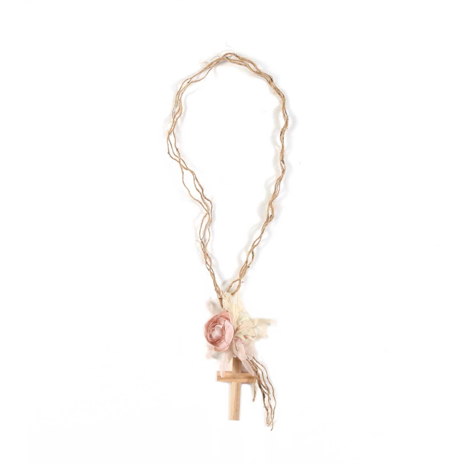 COLLANA DI JUTA CON FIORI ROSA E CROCE DI LEGNO - annameglio.com abbigliamento moda