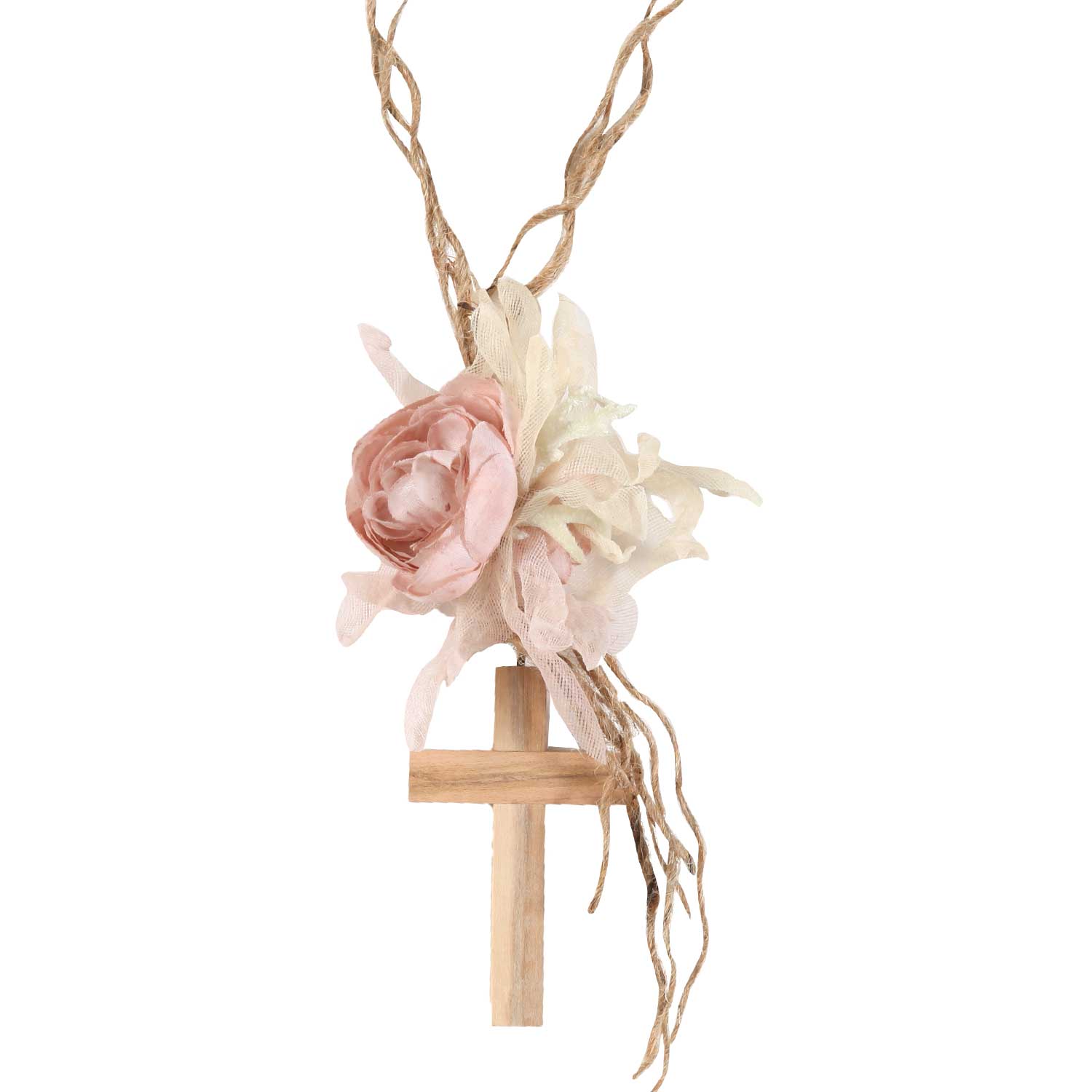 COLLANA DI JUTA CON FIORI ROSA E CROCE DI LEGNO - annameglio.com abbigliamento moda