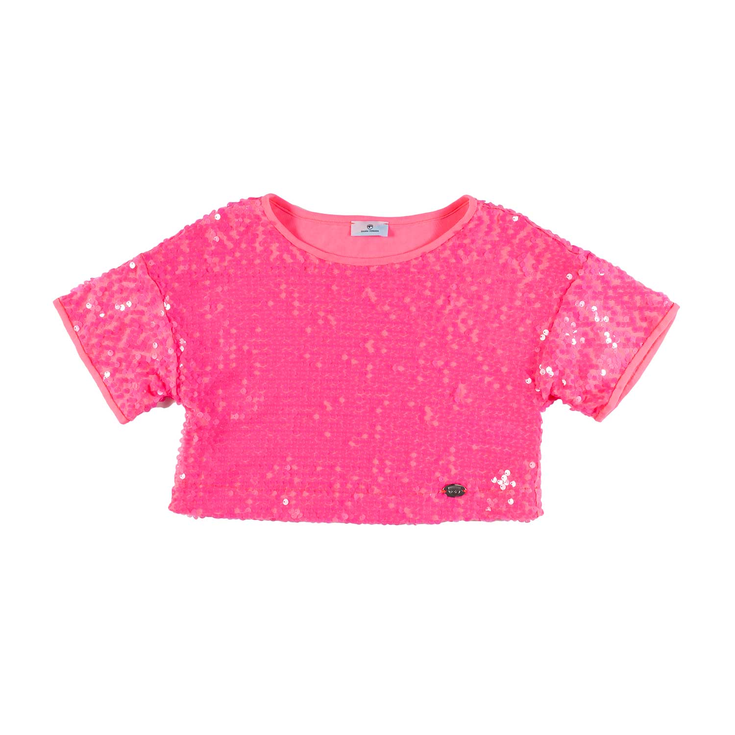 T-SHIRT CROPPED ROSA CON PAILLETTES FUCSIA - annameglio.com abbigliamento moda