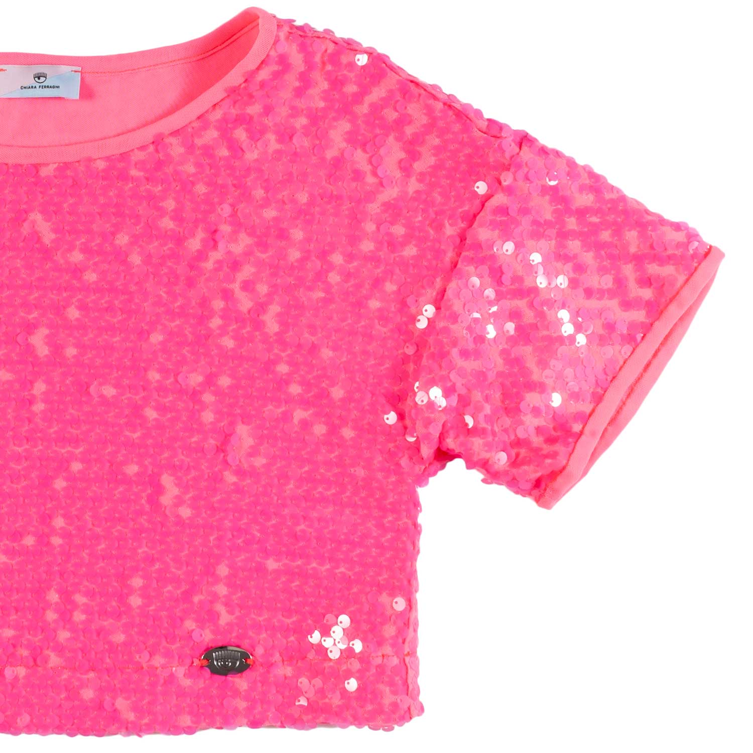 T-SHIRT CROPPED ROSA CON PAILLETTES FUCSIA - annameglio.com abbigliamento moda