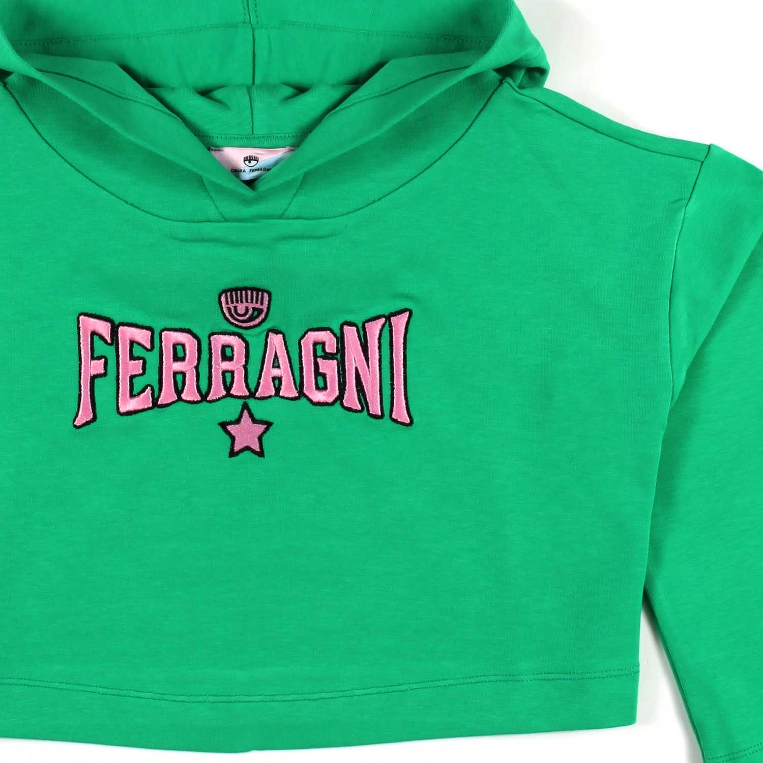 FELPA CROPPED EYE STAR VERDE CON CAPPUCCIO BAMBINA - annameglio.com abbigliamento moda