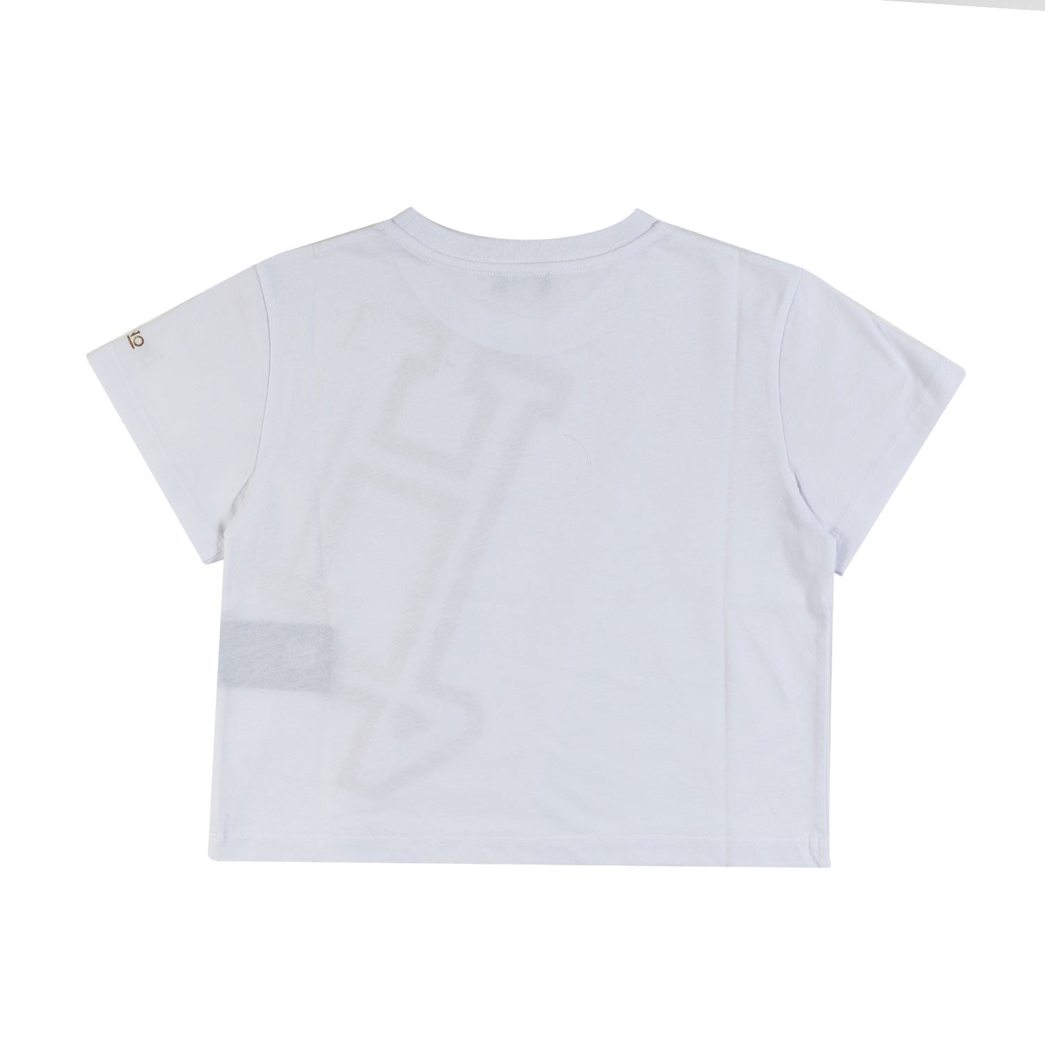 T-SHIRT BOXY BIANCA CON LOGO ORO BAMBINA E RAGAZZA - annameglio.com abbigliamento moda