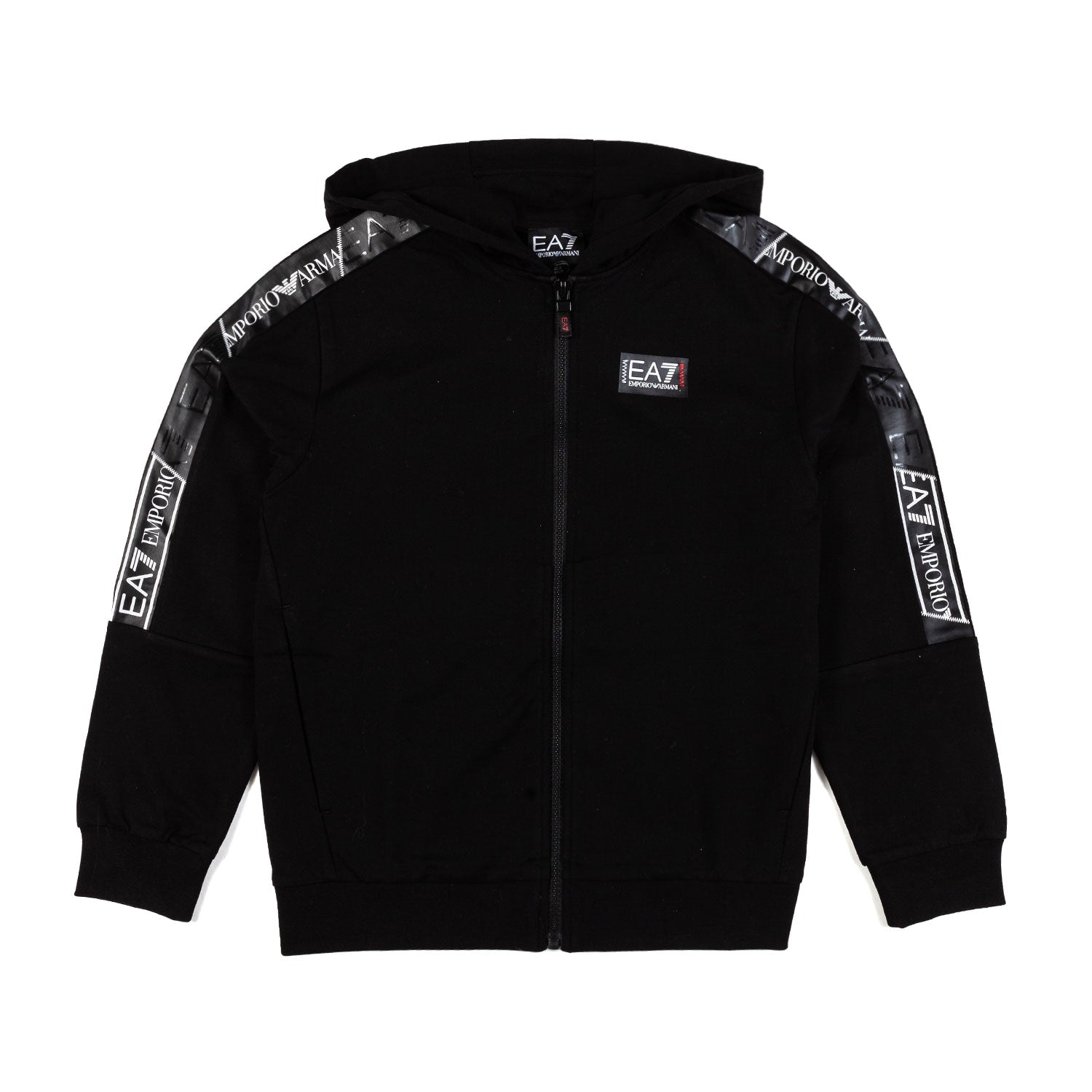 FELPA HOODIE NERA CON LOGO TAPE EA7 NERO E BIANCO - annameglio.com abbigliamento moda
