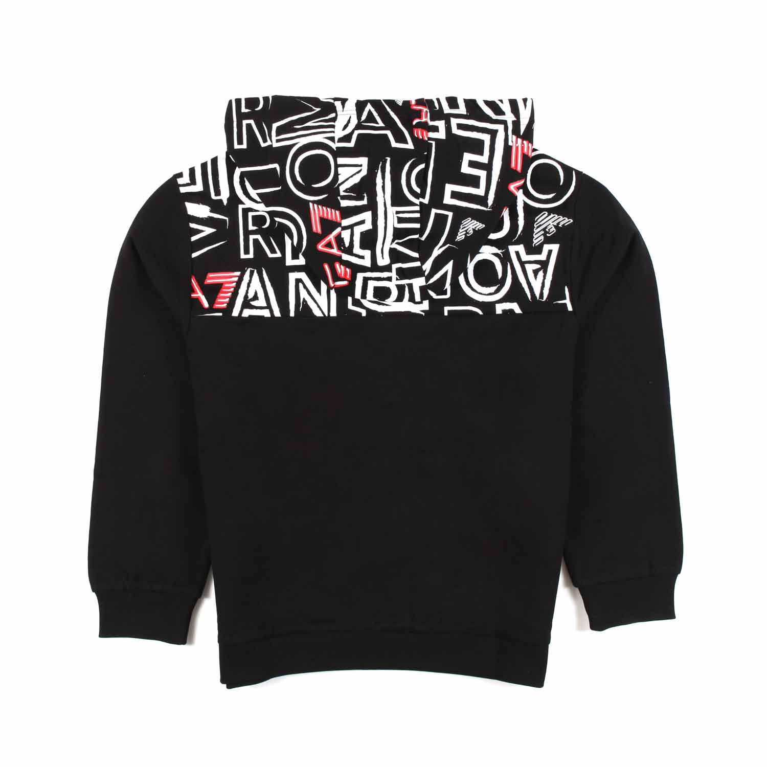 FELPA HOODIE NERA CON LOGHI EA7 BIANCHI E ROSSI - annameglio.com abbigliamento moda
