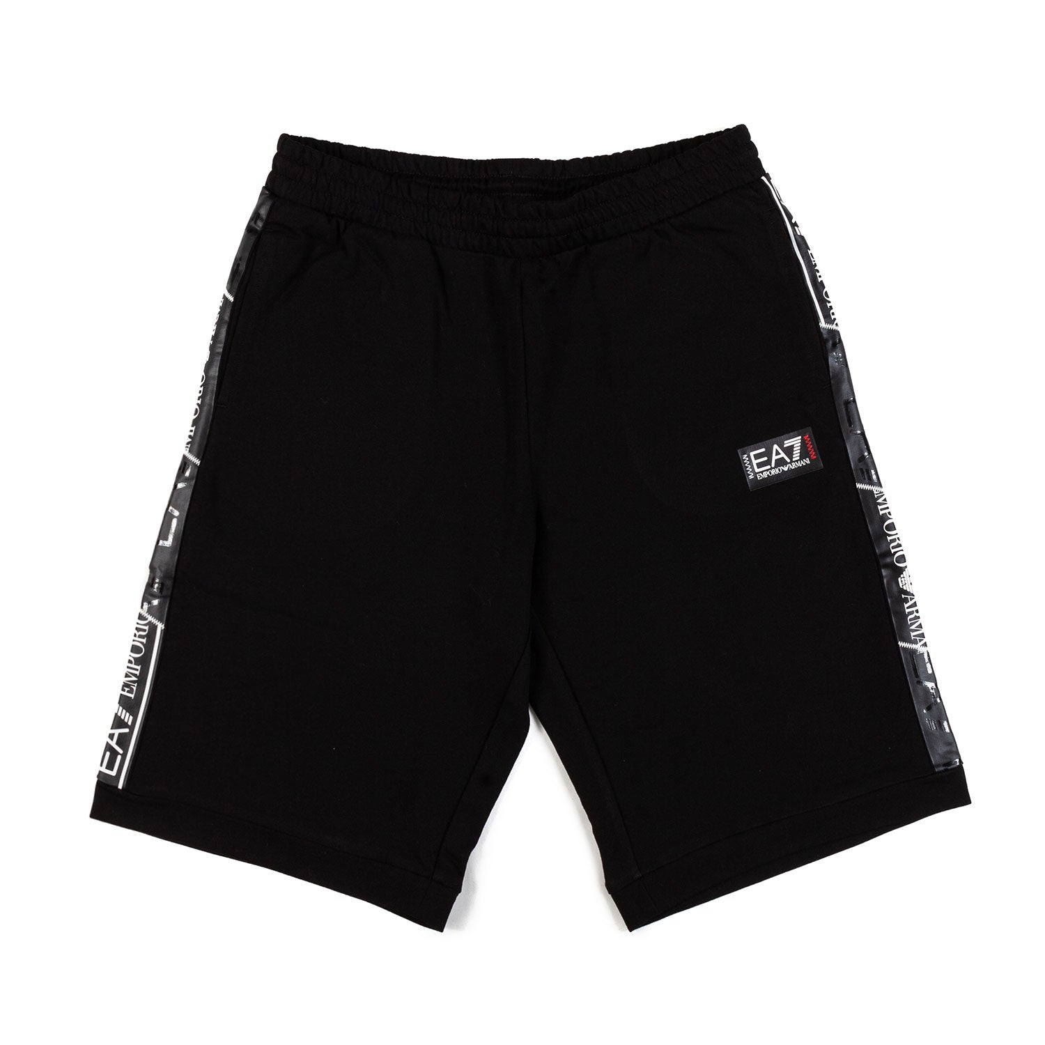 SHORTS FELPA NERO CON LOGO TAPE EA7 NERO E BIANCO - annameglio.com abbigliamento moda