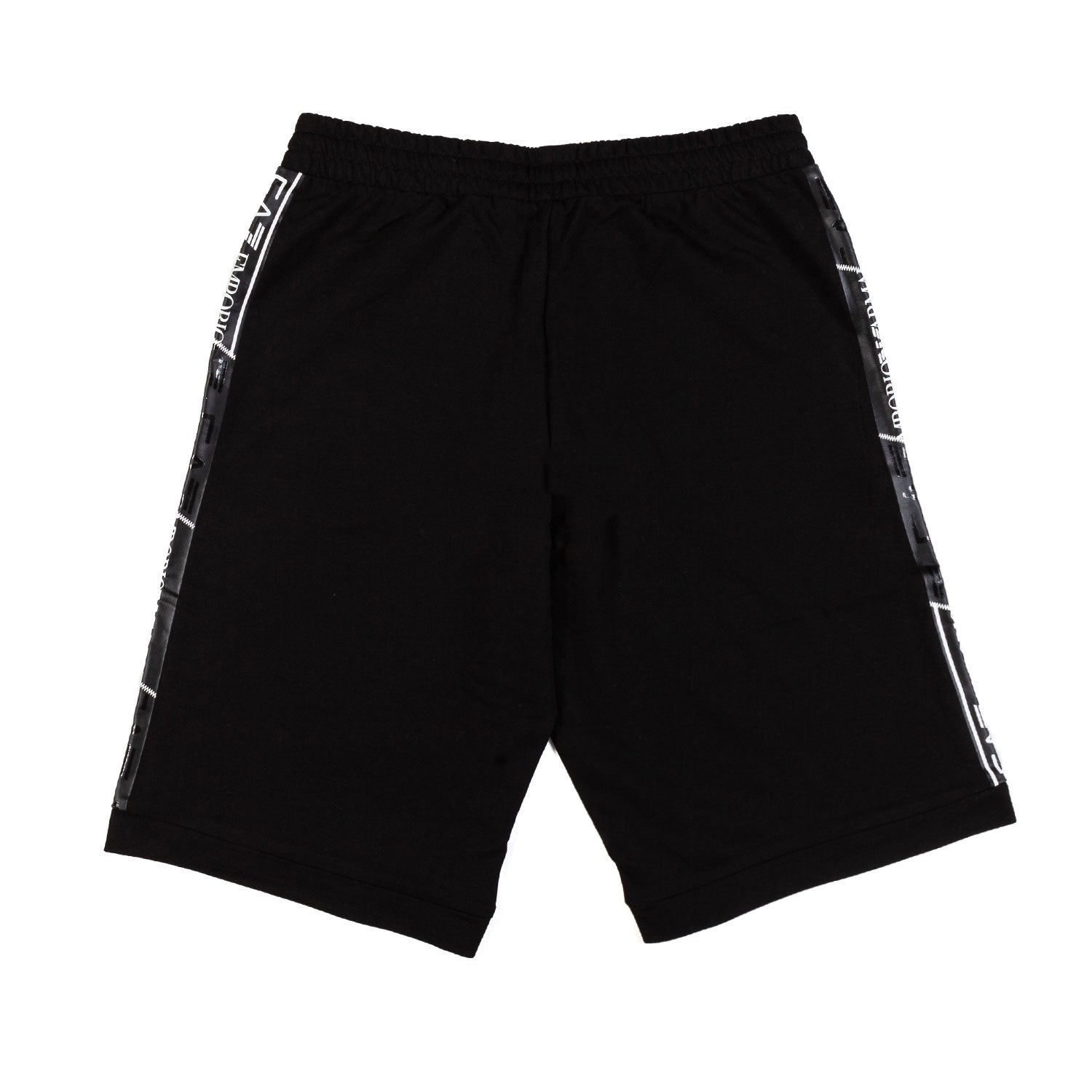 SHORTS FELPA NERO CON LOGO TAPE EA7 NERO E BIANCO - annameglio.com abbigliamento moda
