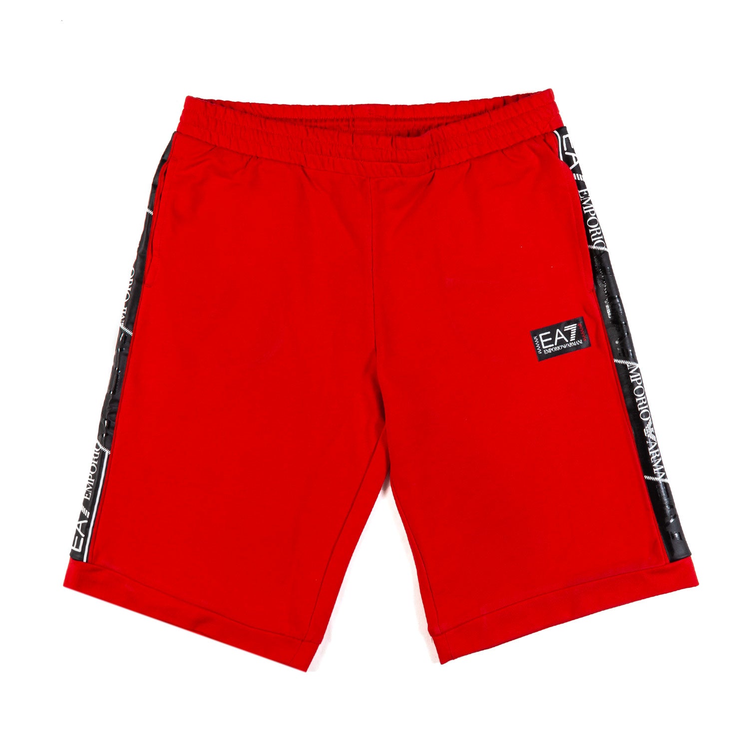 SHORTS FELPA ROSSO CON LOGO TAPE EA7 NERO E BIANCO - annameglio.com abbigliamento moda