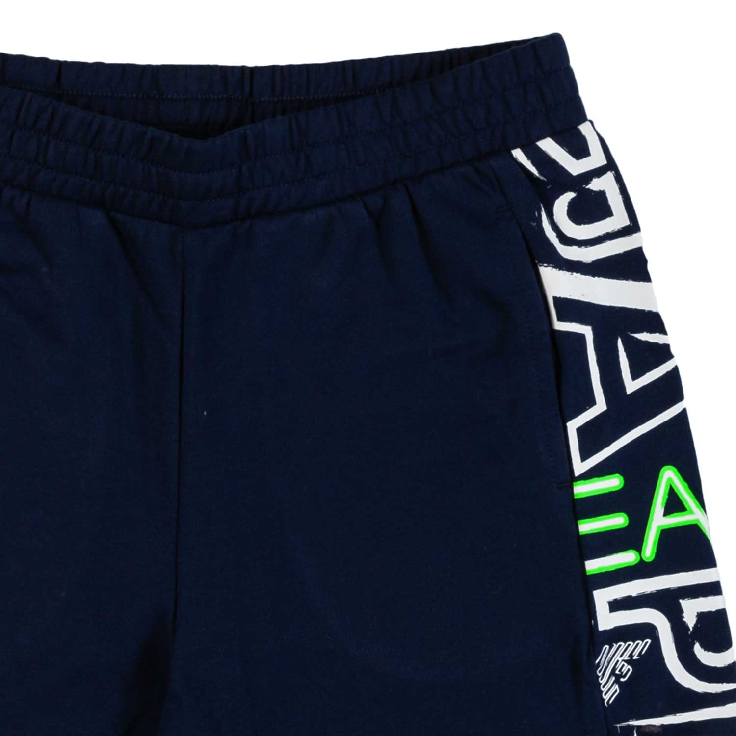 BERMUDA FELPA BLU CON LOGHI EA7 BIANCHI E VERDI - annameglio.com abbigliamento moda