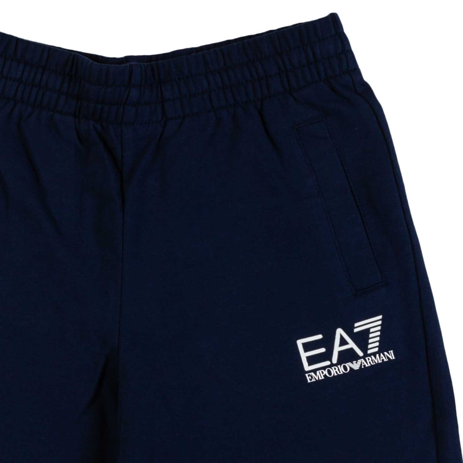 BERMUDA FELPA BLU NAVY CON MINI LOGO EA7 BIANCO - annameglio.com abbigliamento moda