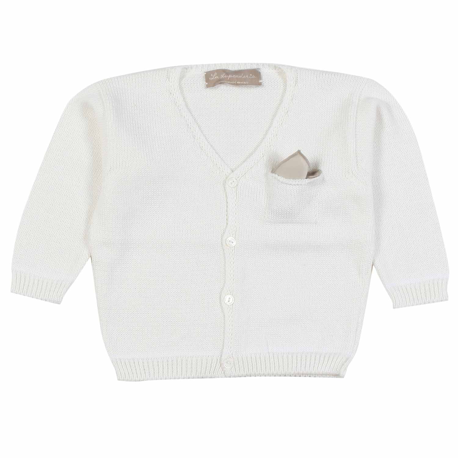 BABY CARDIGAN BIANCO CALDO CON FAZZOLETTO BEIGE - annameglio.com abbigliamento moda