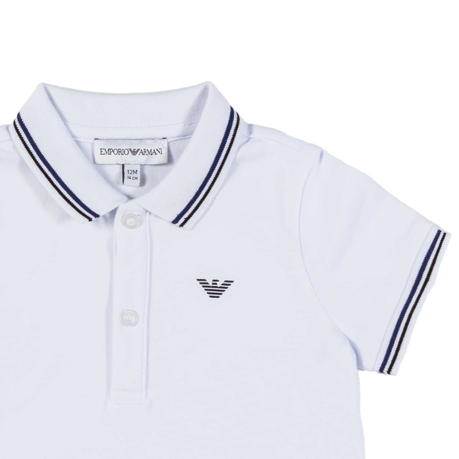 BABY POLO BIANCA CON ORLI A RIGHE BLU NAVY - annameglio.com abbigliamento moda