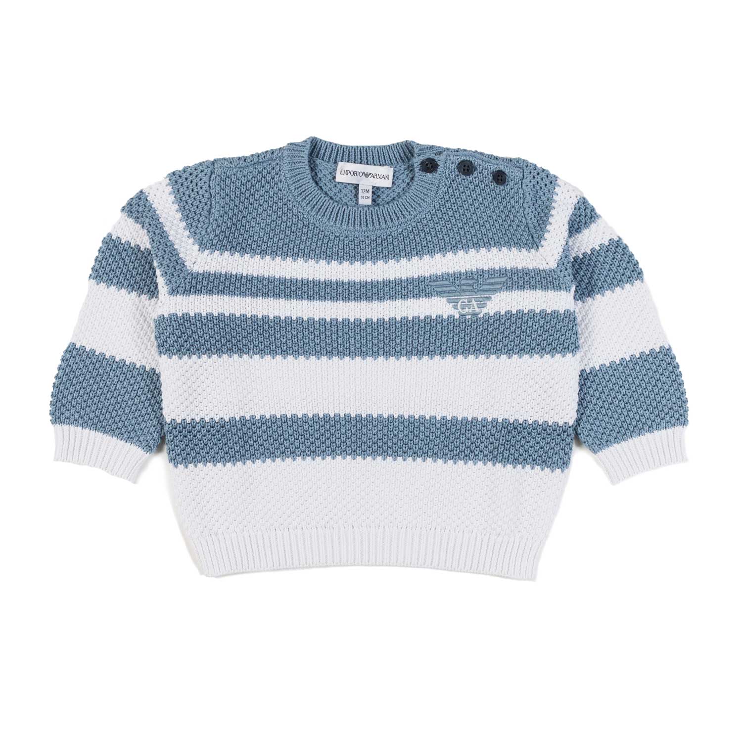 BABY PULLOVER JACQUARD BIANCO E BLU POLVERE - annameglio.com abbigliamento moda