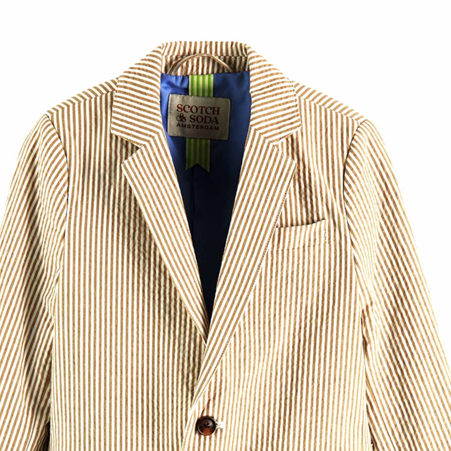 Blazer monopetto a righe bianco e sabbia - annameglio.com abbigliamento moda