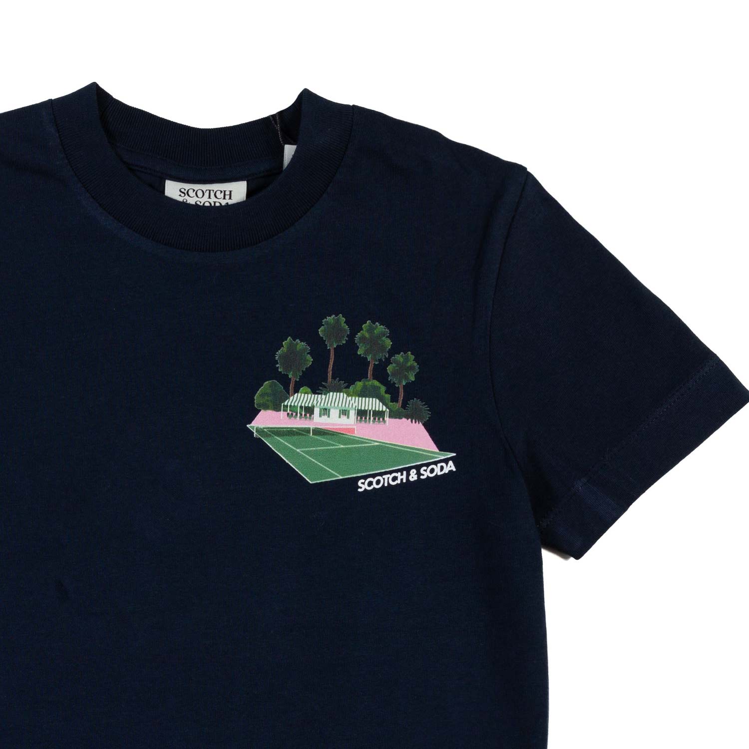 T-SHIRT BLU SCURO CON STAMPE TENNIS MULTICOLOR - annameglio.com abbigliamento moda