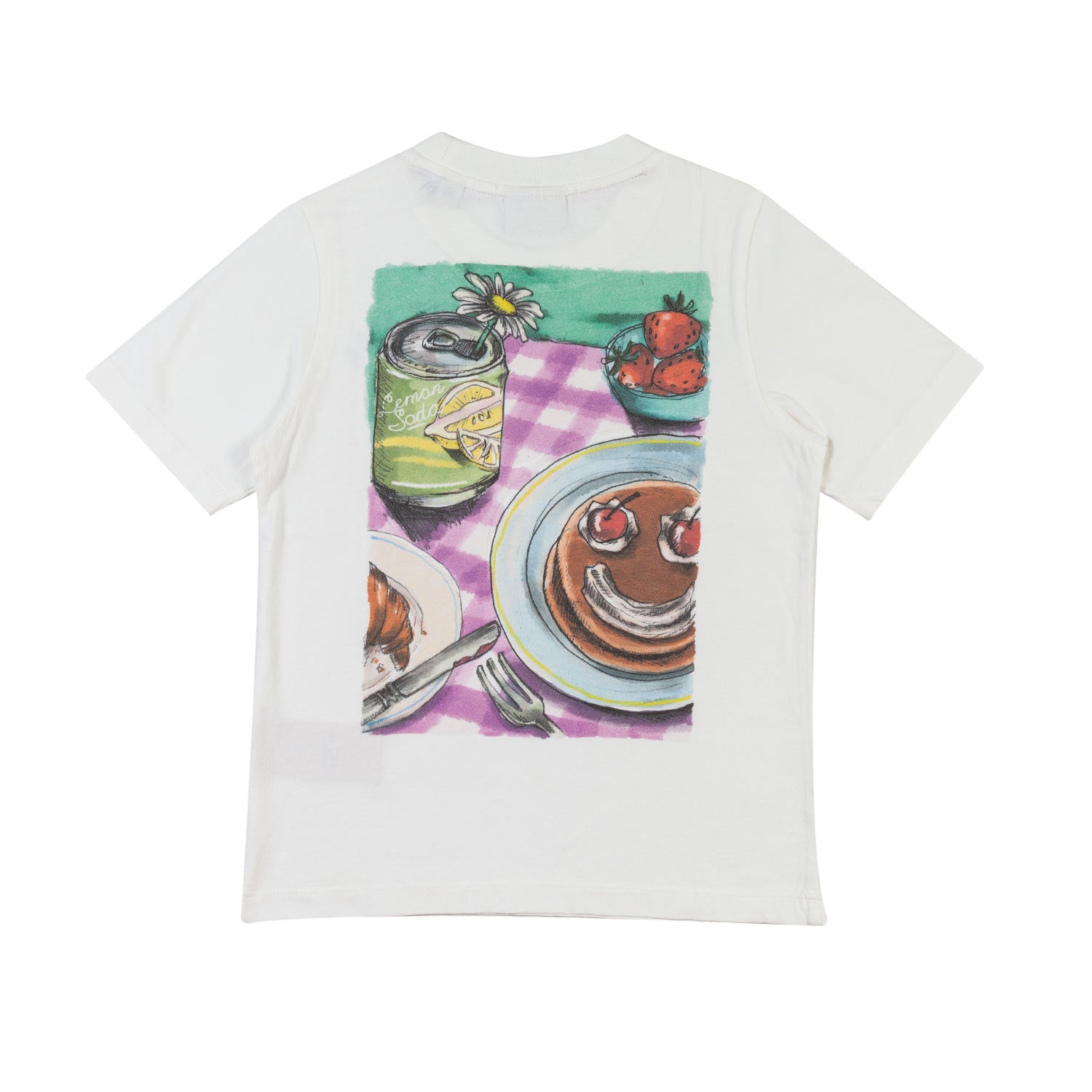 T-SHIRT BIANCA CON STAMPE VIOLA E MULTICOLOR - annameglio.com abbigliamento moda