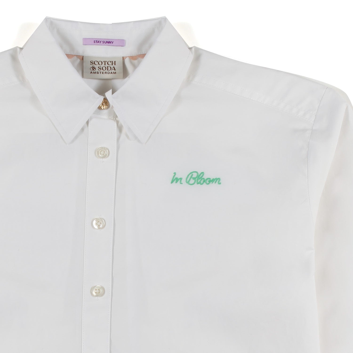 CAMICIA OVERSIZE BIANCA CON RICAMO VERDE - annameglio.com abbigliamento moda