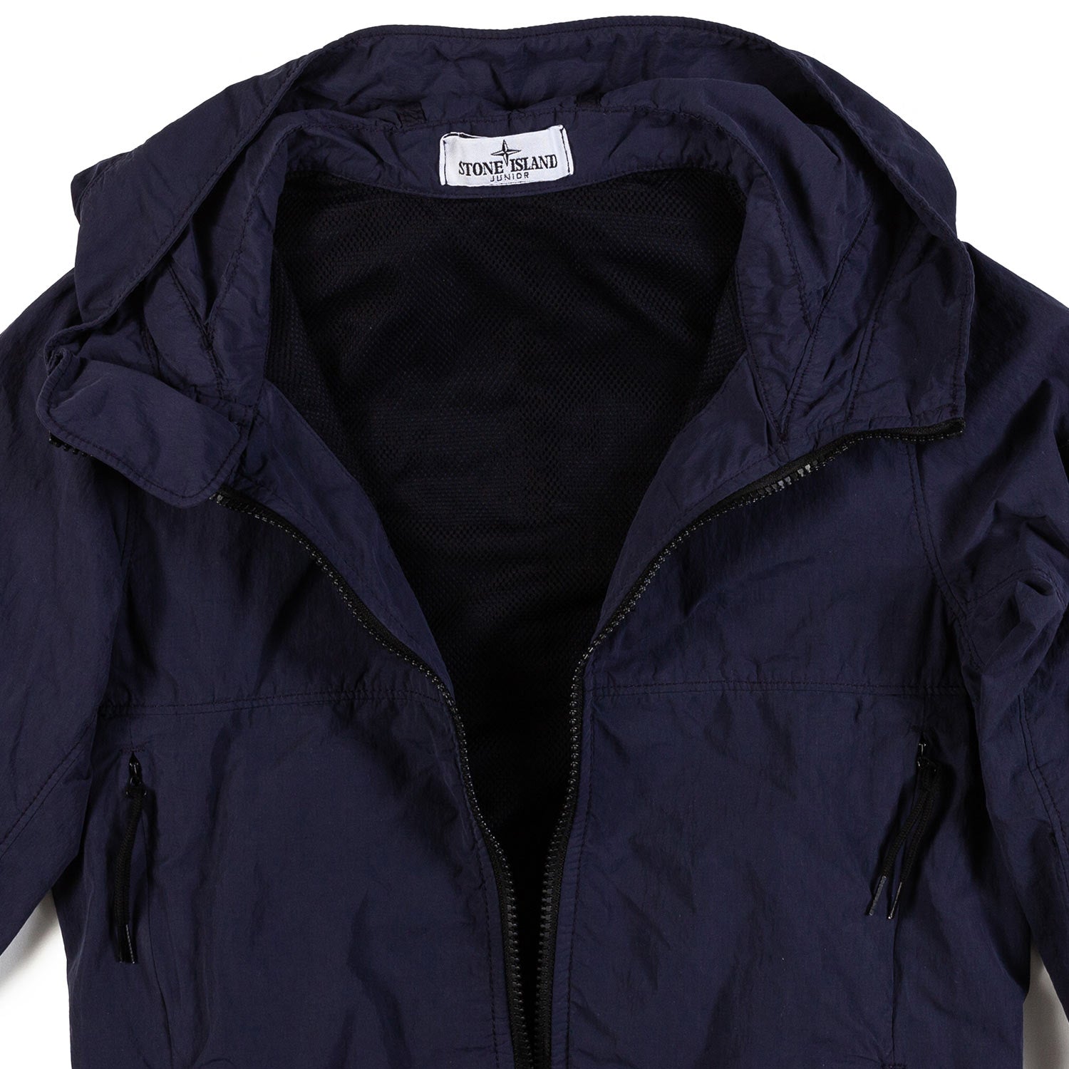 GIUBBINO CRINKLE BLU NAVY CON CAPPUCCIO - annameglio.com abbigliamento moda