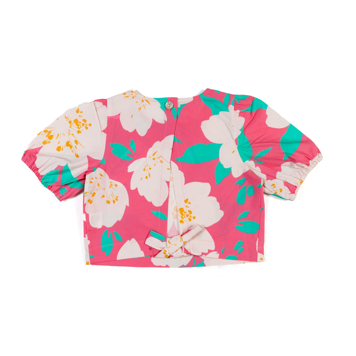 TOP FUCSIA CON FIORI ROSA E VERDI BAMBINA - annameglio.com abbigliamento moda