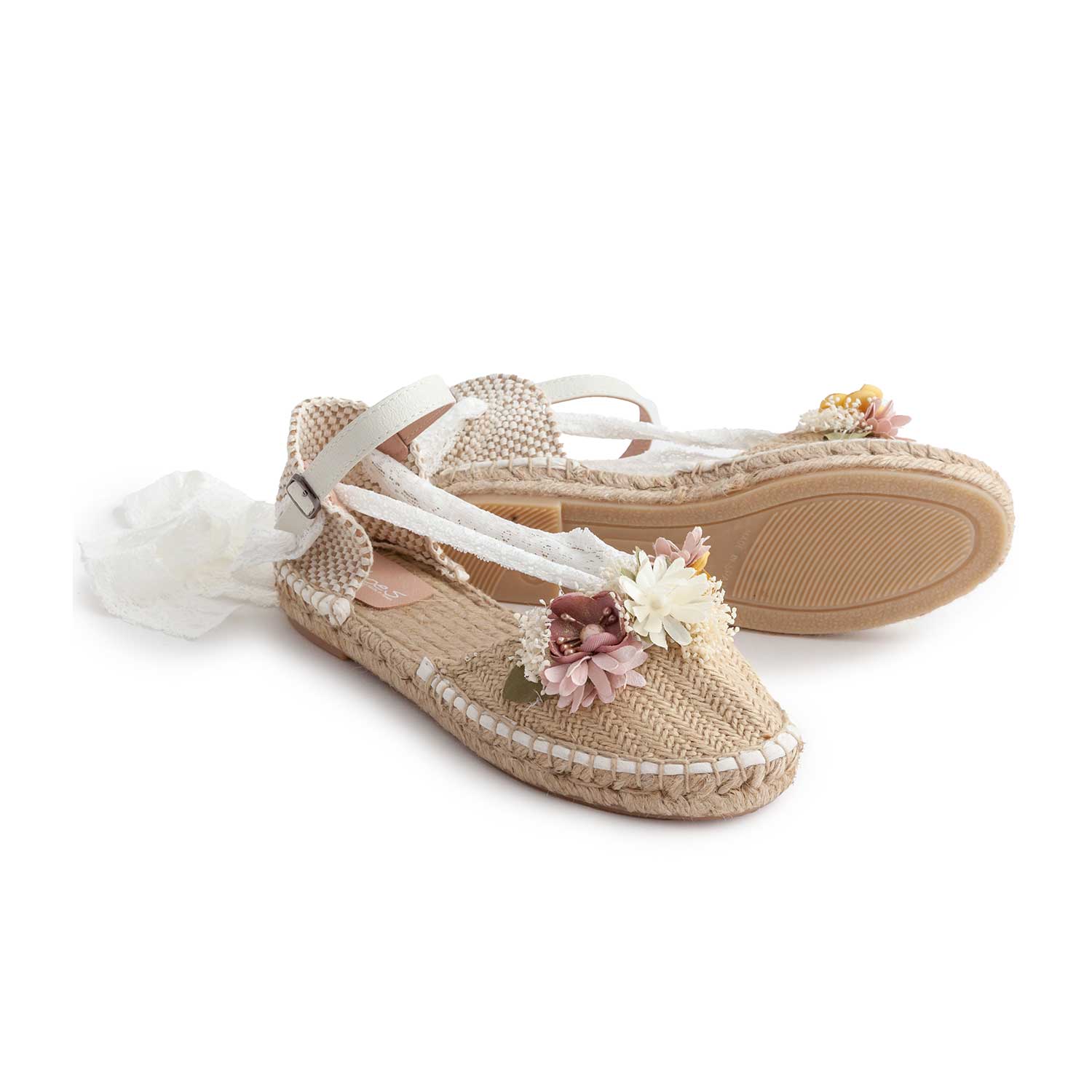 ESPADRILLAS BEIGE CON NASTRO IN PIZZO E FIORI - annameglio.com abbigliamento moda