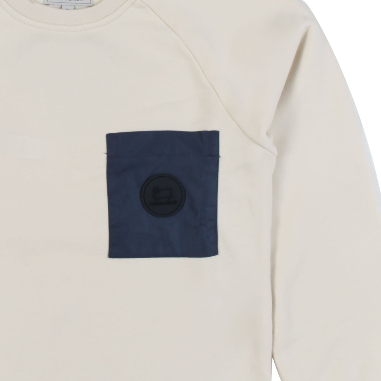 FELPA BIANCO PANNA CON TASCA BLU BAMBINO E RAGAZZO - annameglio.com abbigliamento moda